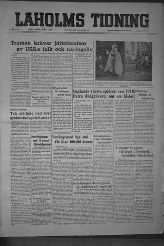 Förstasidan, Lördag 13 januari 1951
