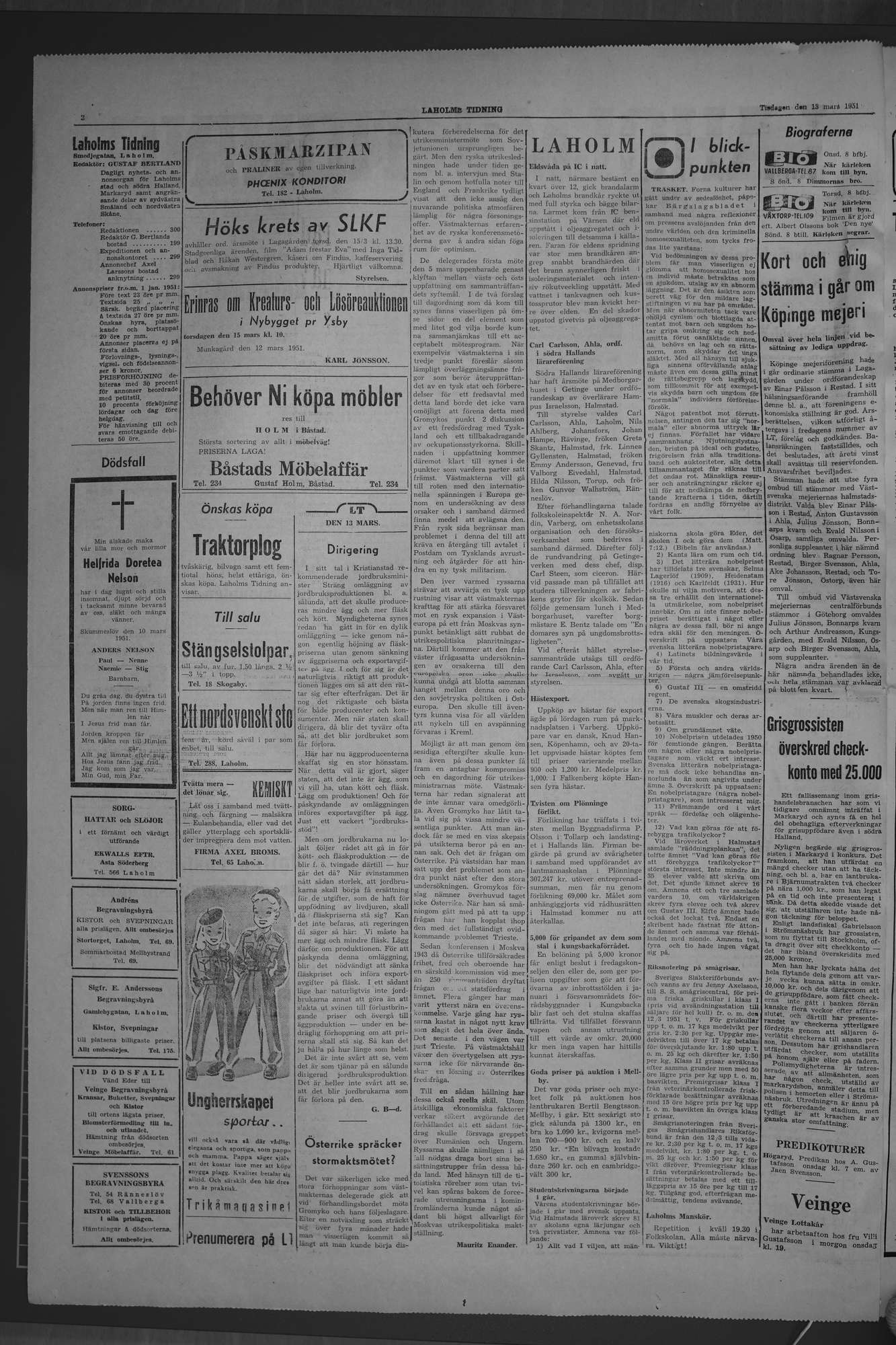 Laholms Tidning Tisdag 13 mars 1951, sida 2
