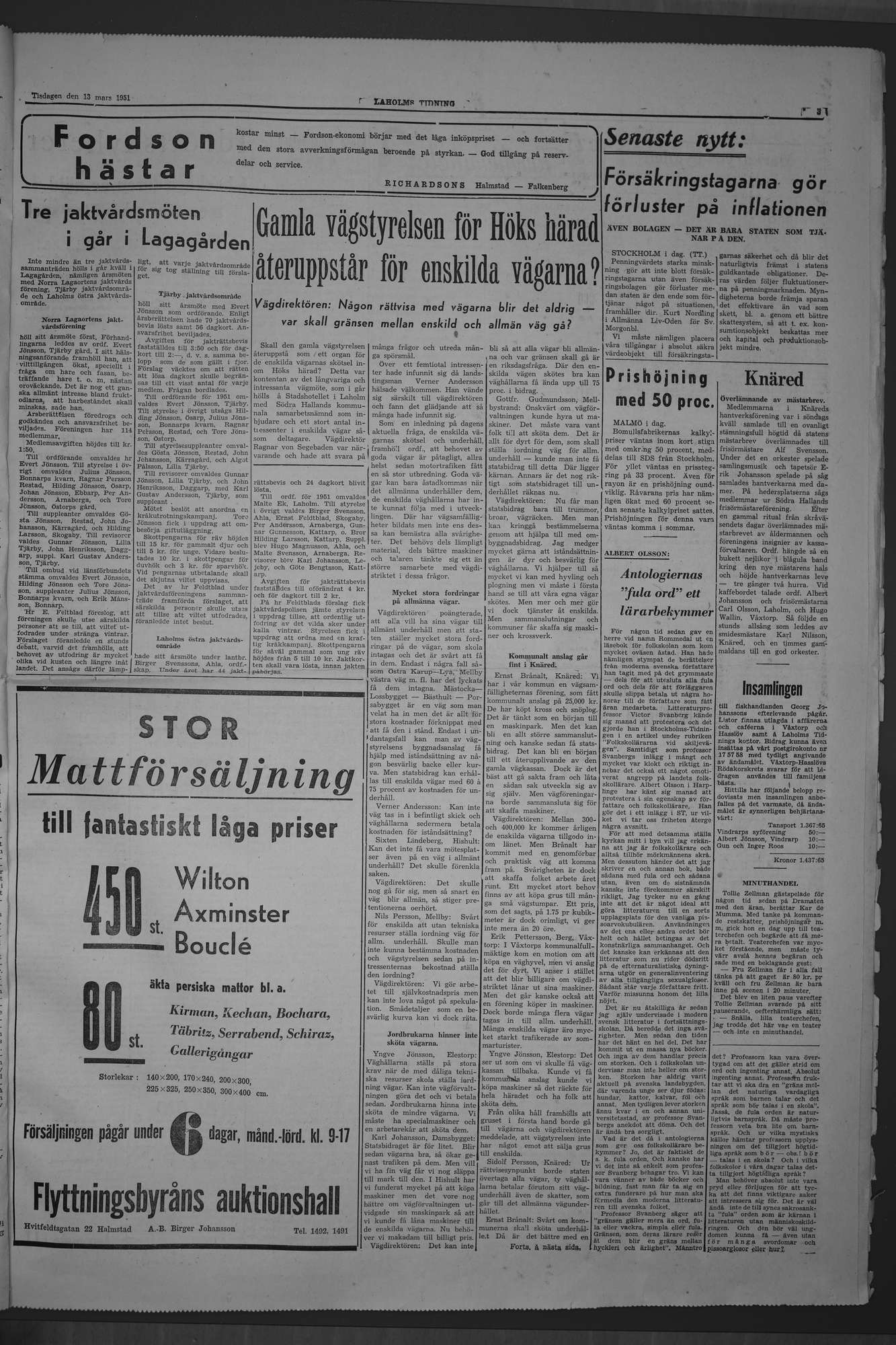 Laholms Tidning Tisdag 13 mars 1951, sida 3
