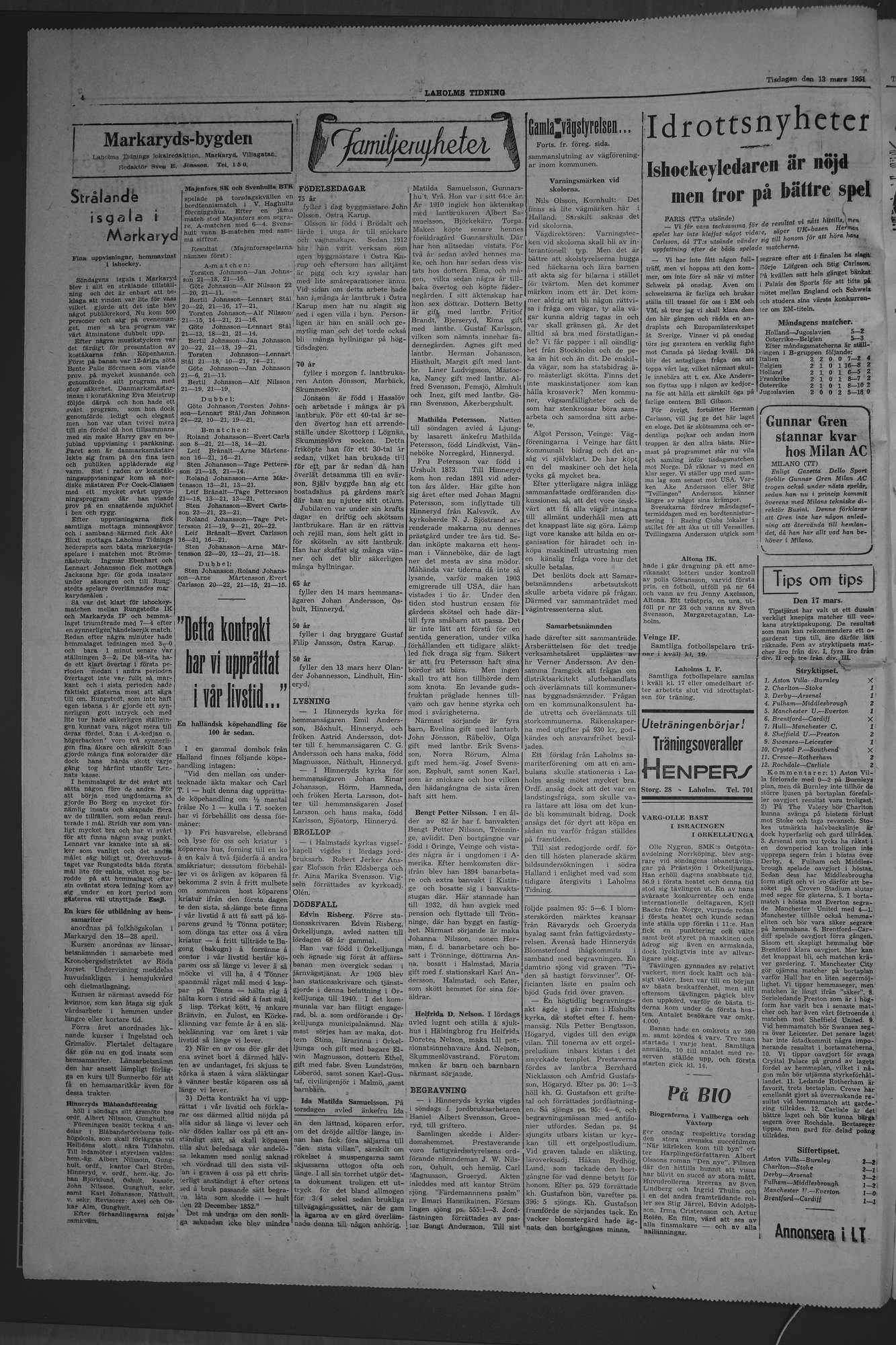 Laholms Tidning Tisdag 13 mars 1951, sida 4