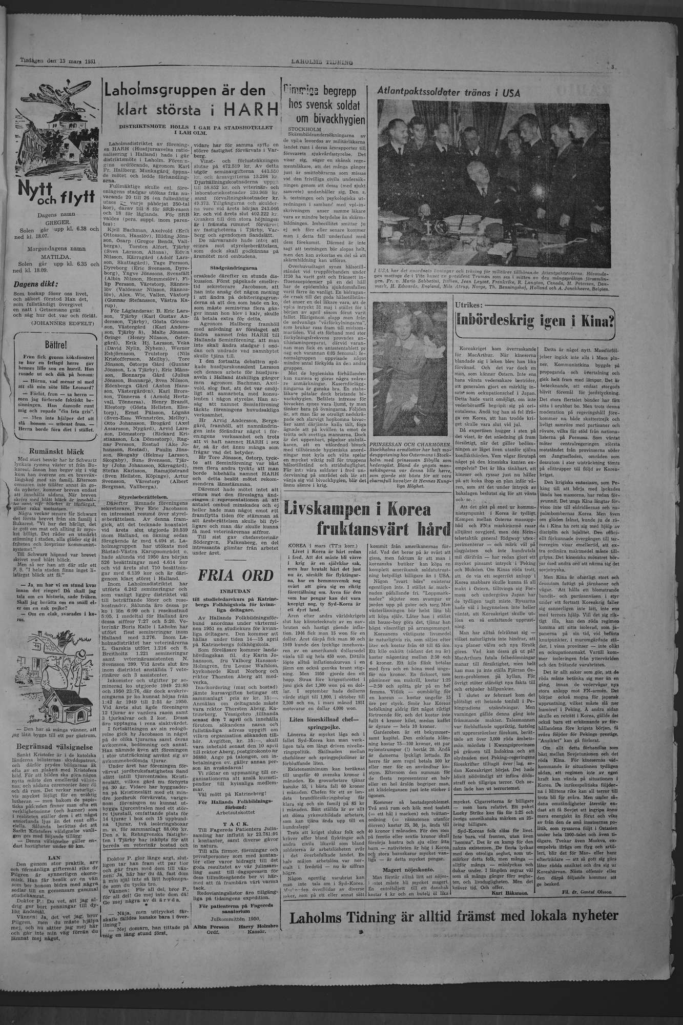 Laholms Tidning Tisdag 13 mars 1951, sida 5