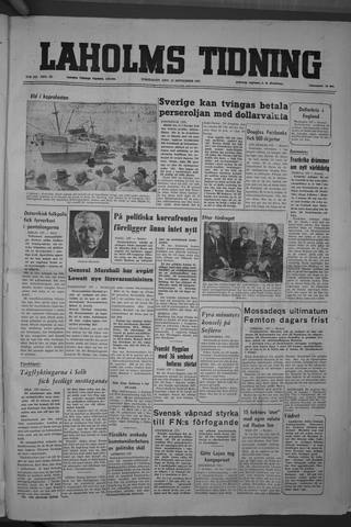 Förstasidan, Torsdag 13 september 1951