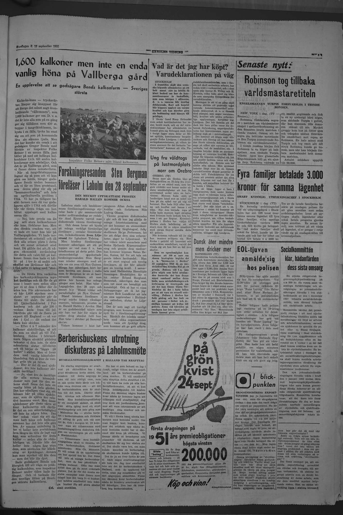 Laholms Tidning Torsdag 13 september 1951, sida 3