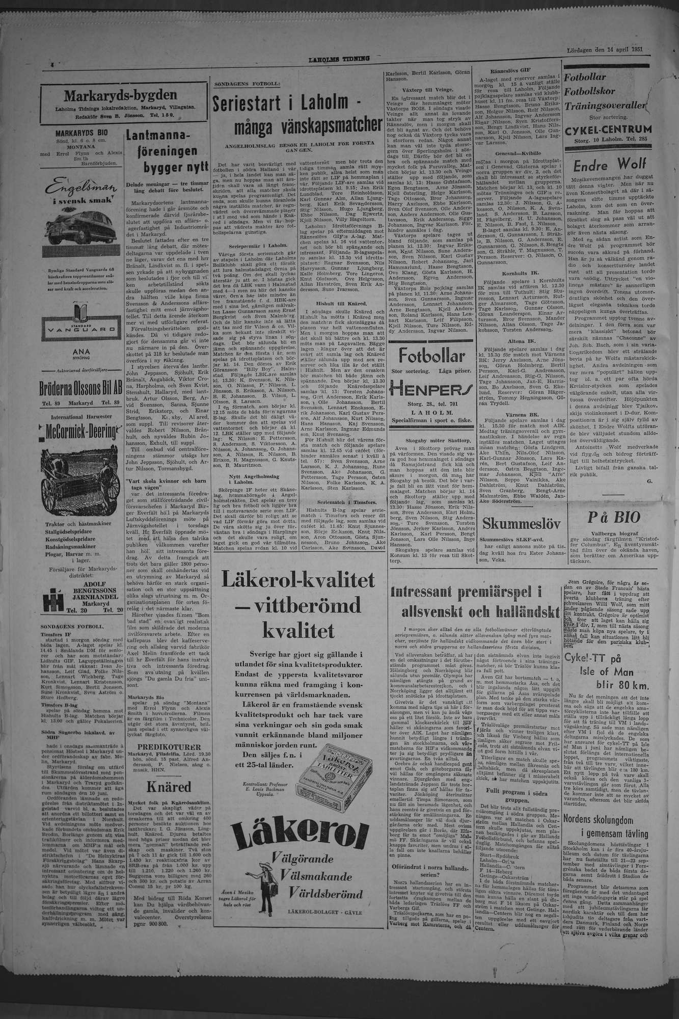 Laholms Tidning Lördag 14 april 1951, sida 4