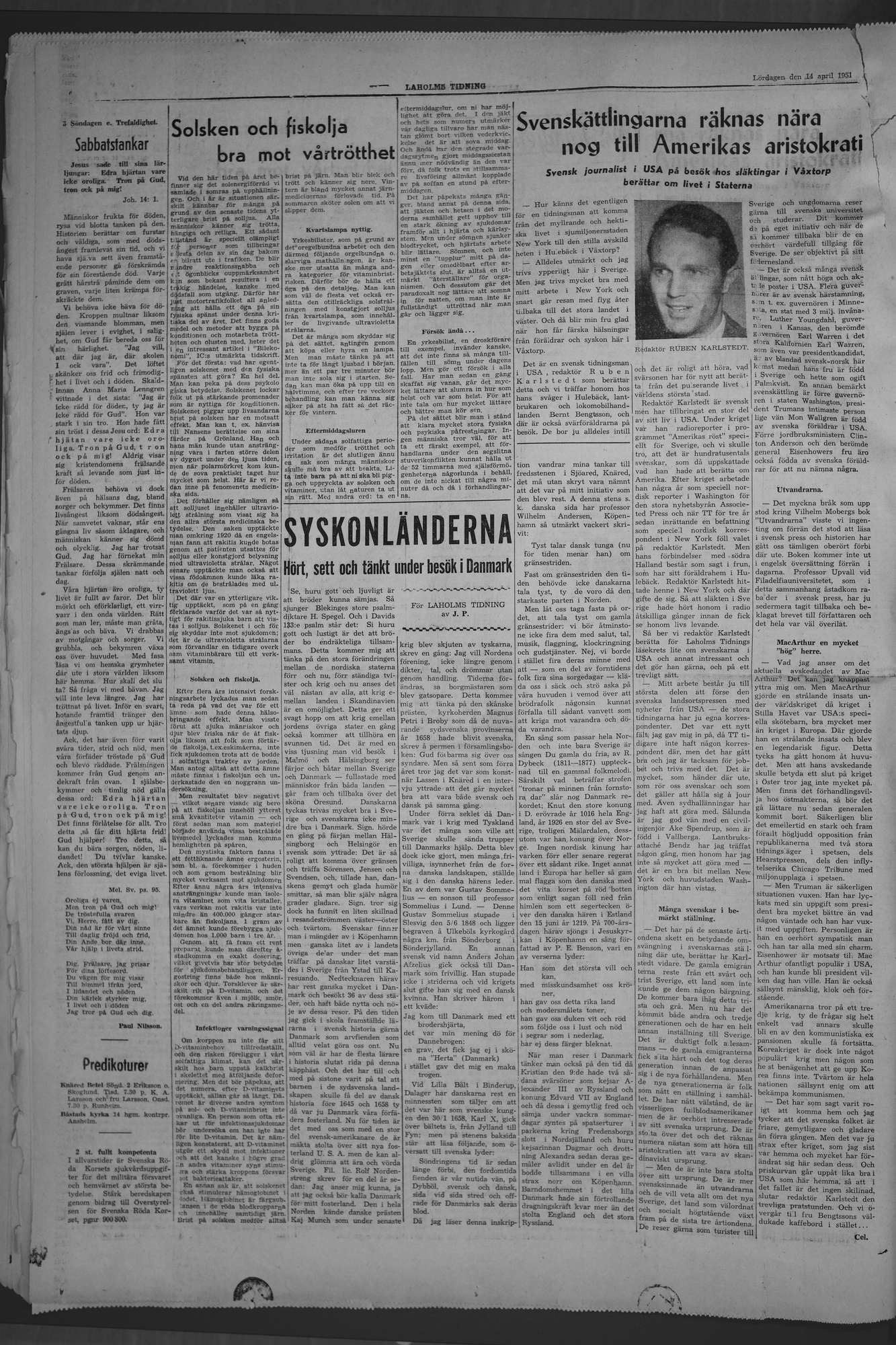 Laholms Tidning Lördag 14 april 1951, sida 6