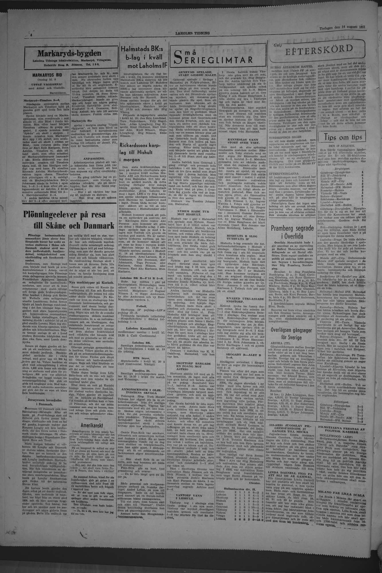 Laholms Tidning Tisdag 14 augusti 1951, sida 4