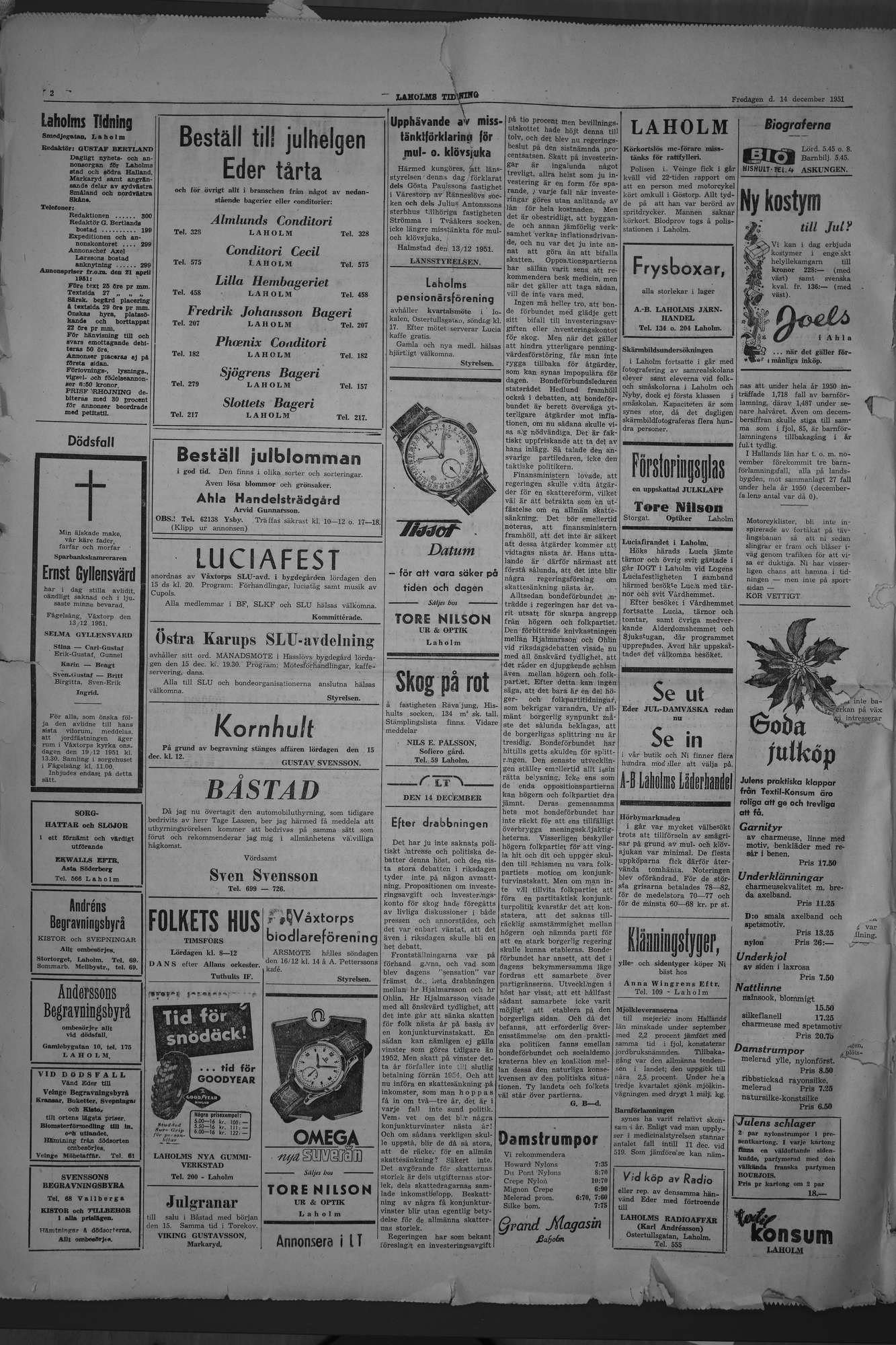 Laholms Tidning Fredag 14 december 1951, sida 2