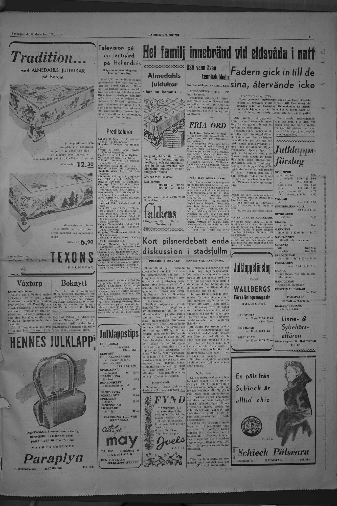 Laholms Tidning Fredag 14 december 1951, sida 3