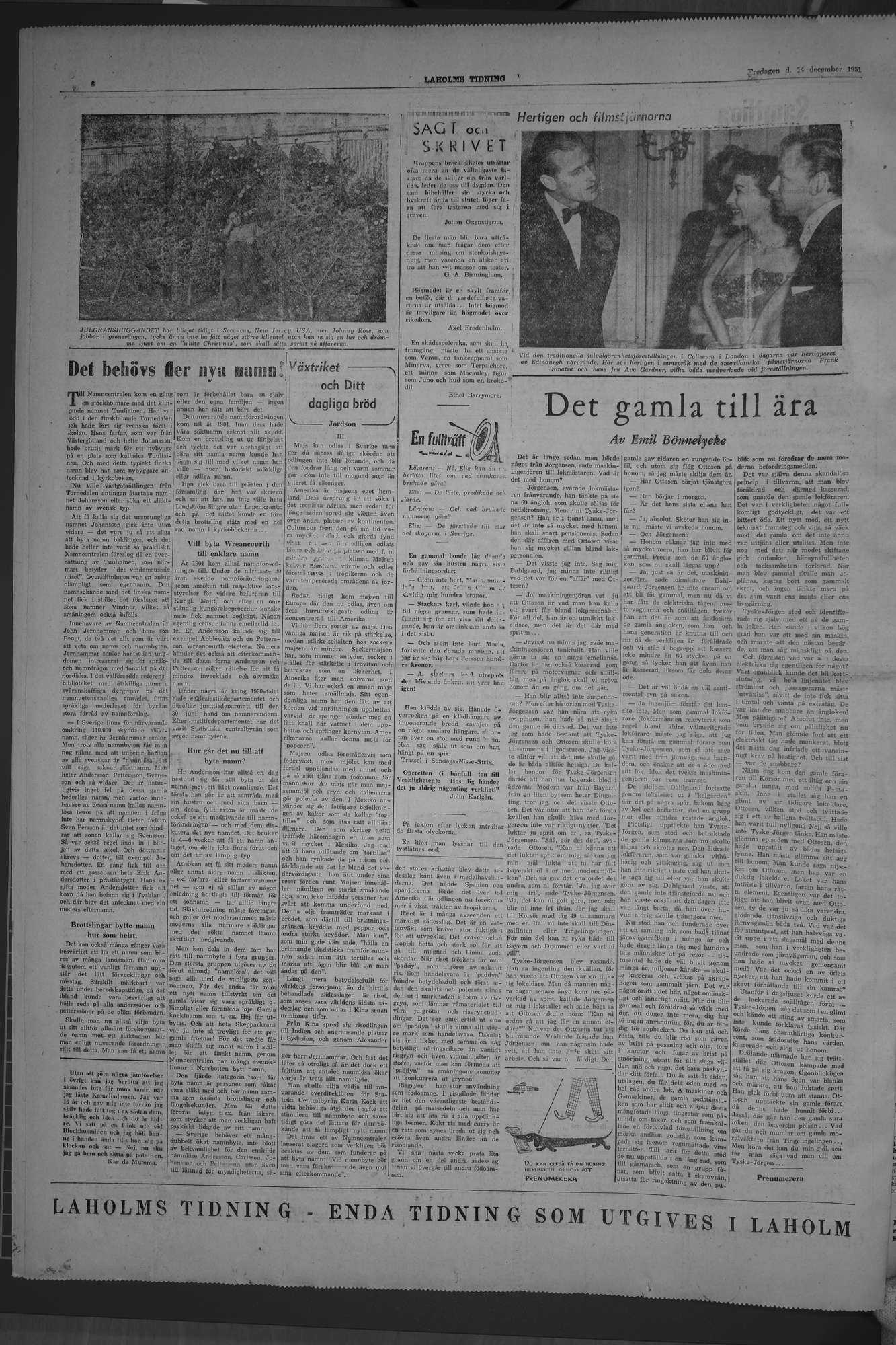Laholms Tidning Fredag 14 december 1951, sida 6