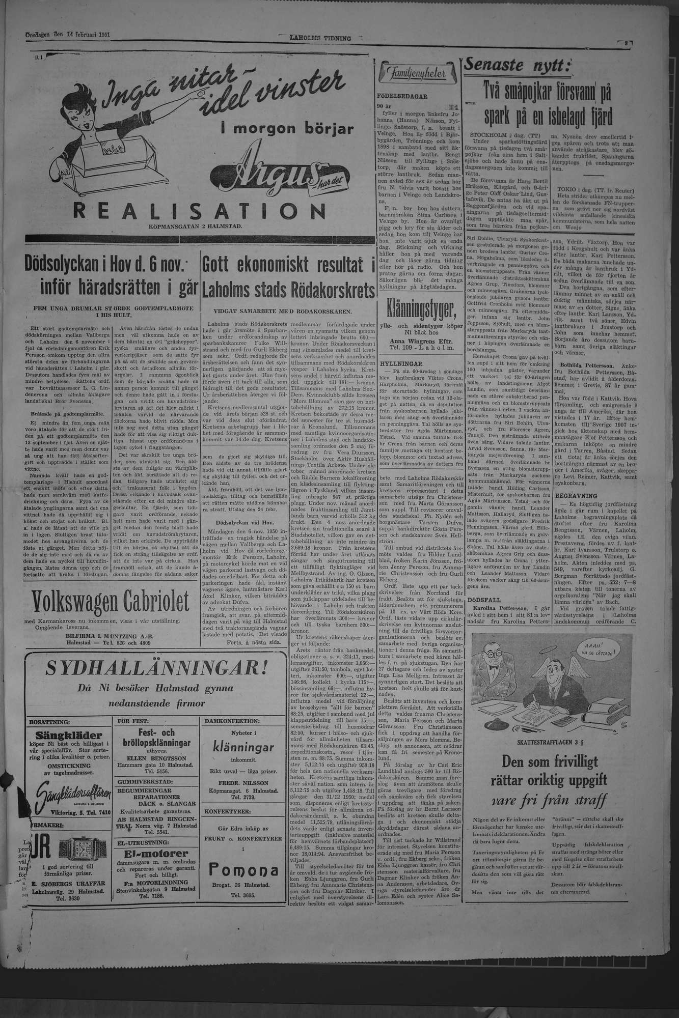 Laholms Tidning Onsdag 14 februari 1951, sida 3