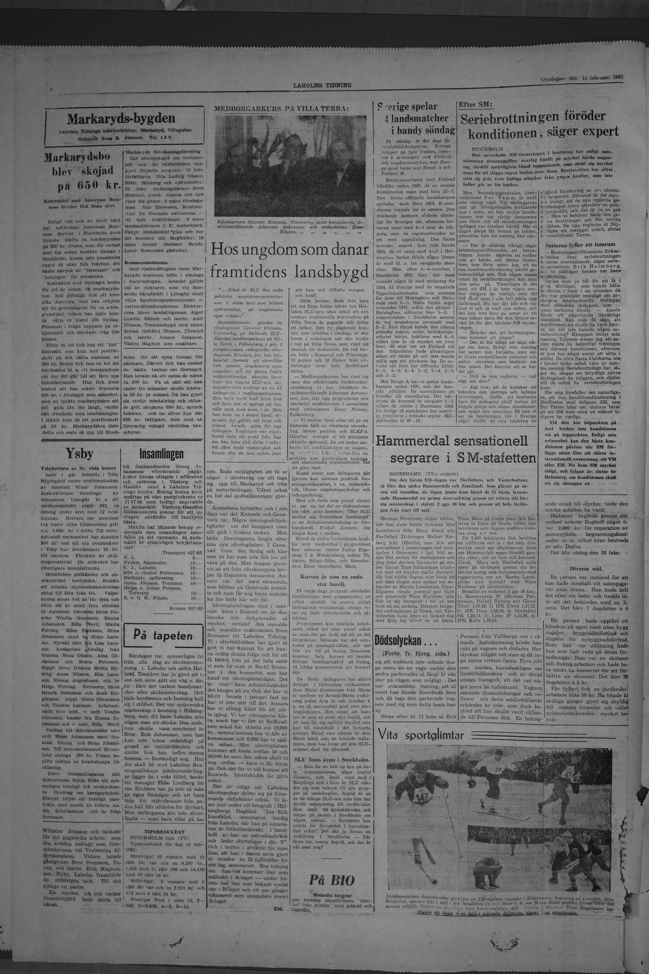 Laholms Tidning Onsdag 14 februari 1951, sida 4