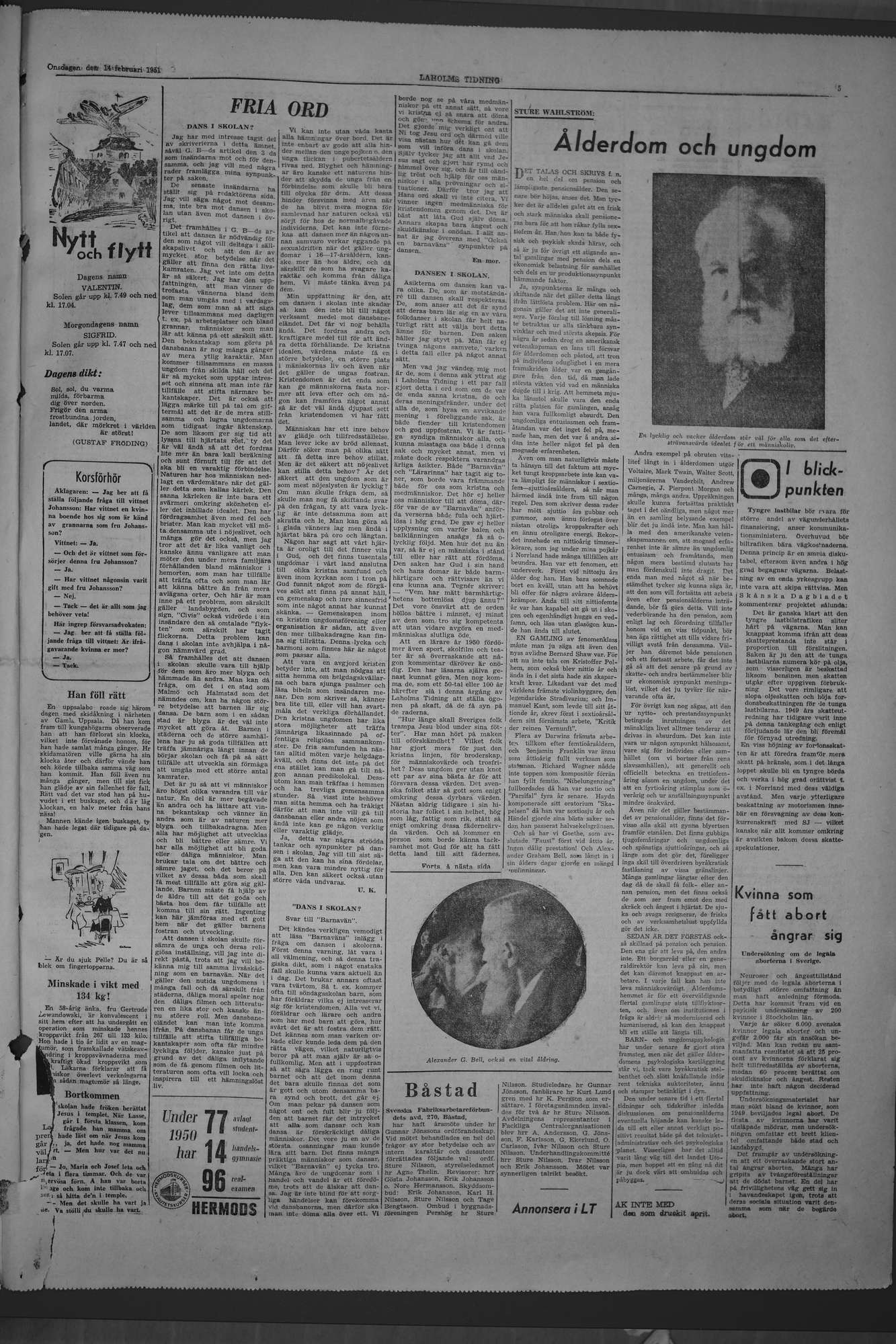 Laholms Tidning Onsdag 14 februari 1951, sida 5
