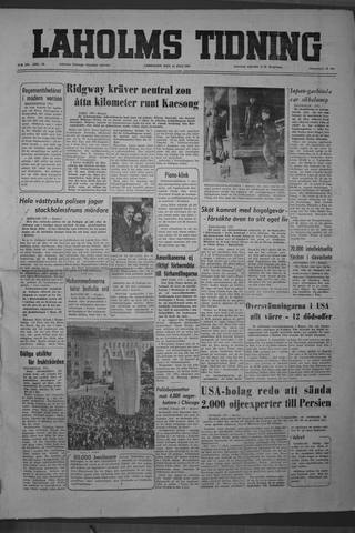 Förstasidan, Lördag 14 juli 1951