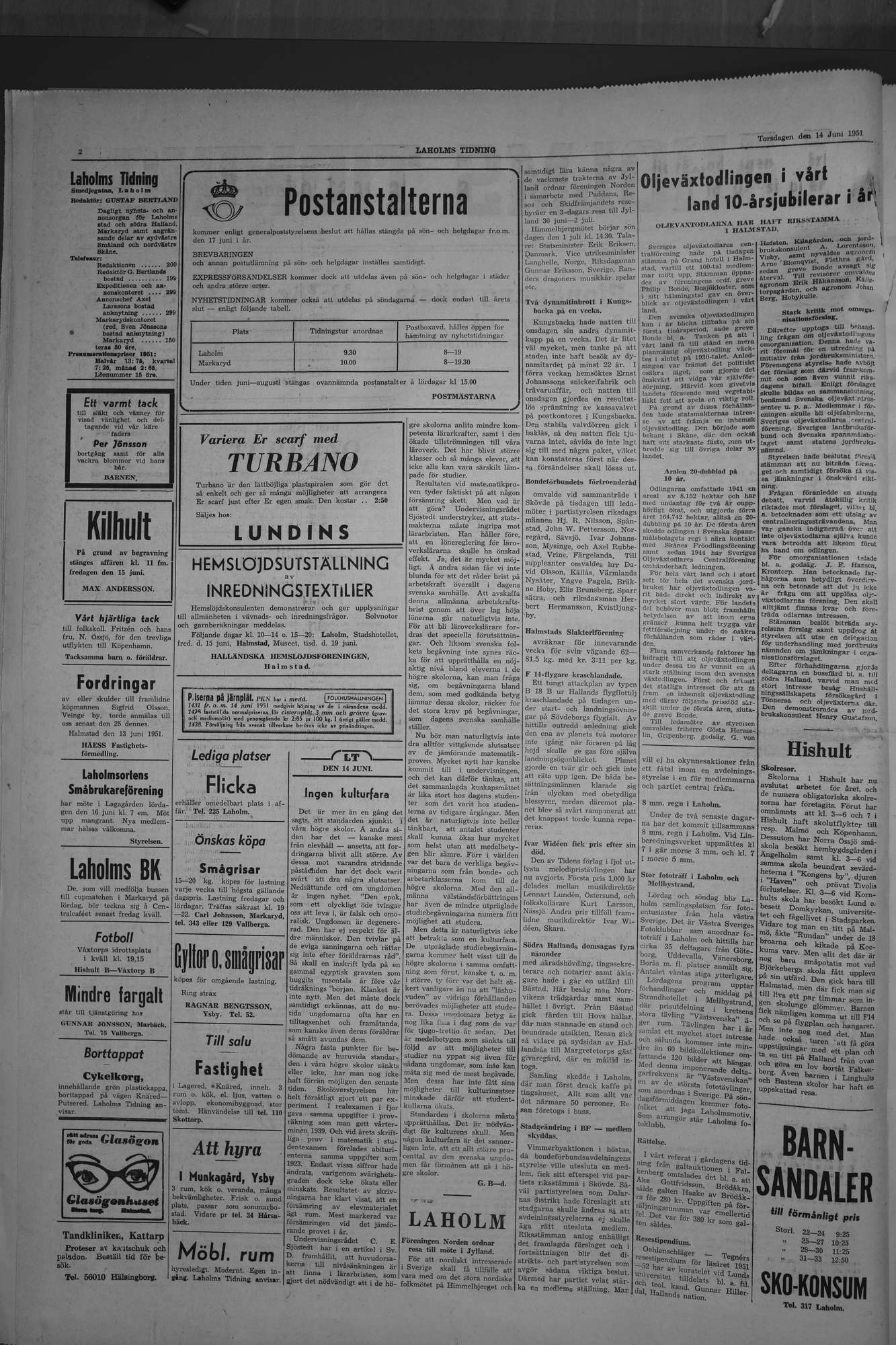 Laholms Tidning Torsdag 14 juni 1951, sida 2
