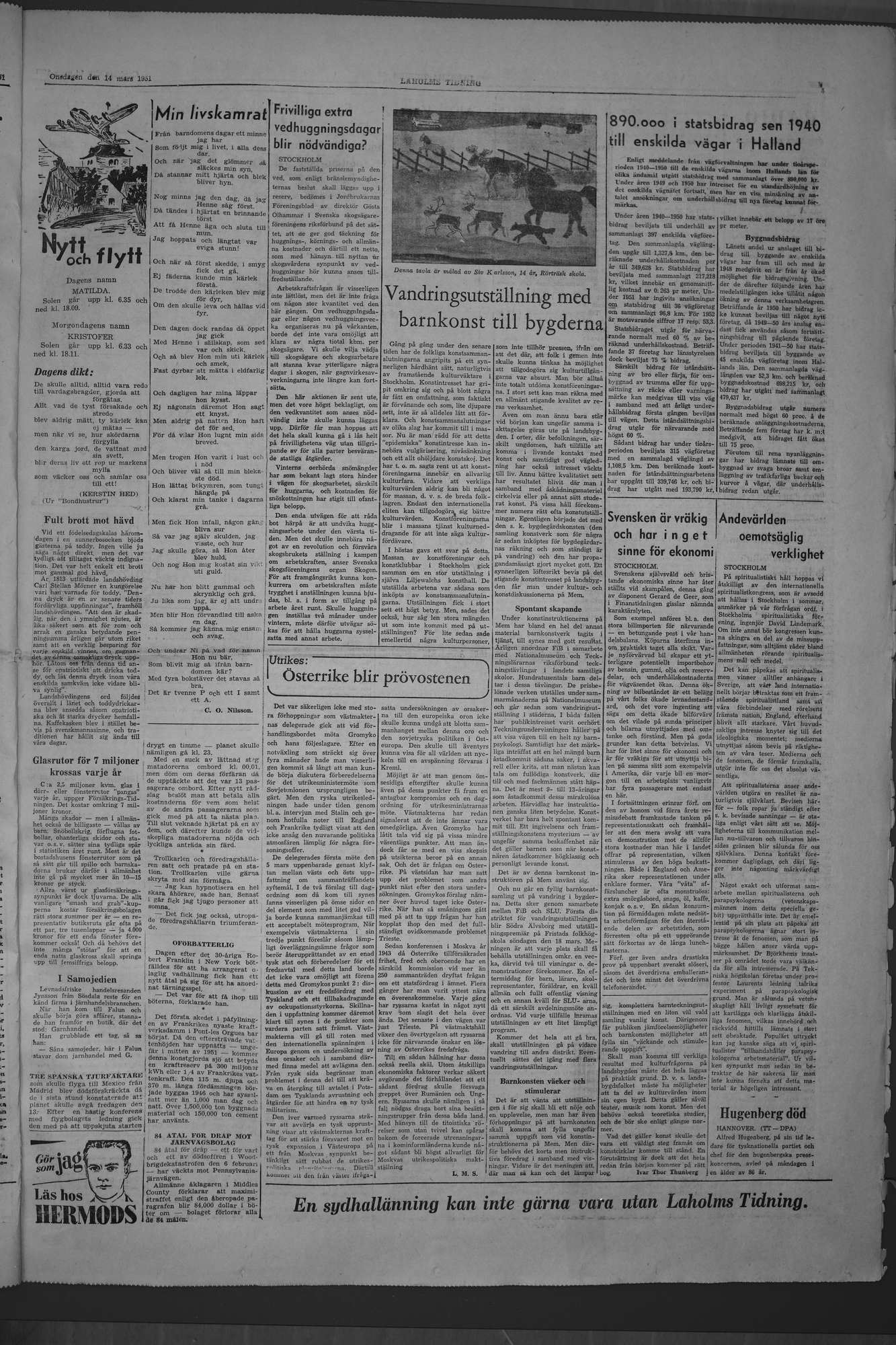Laholms Tidning Onsdag 14 mars 1951, sida 5