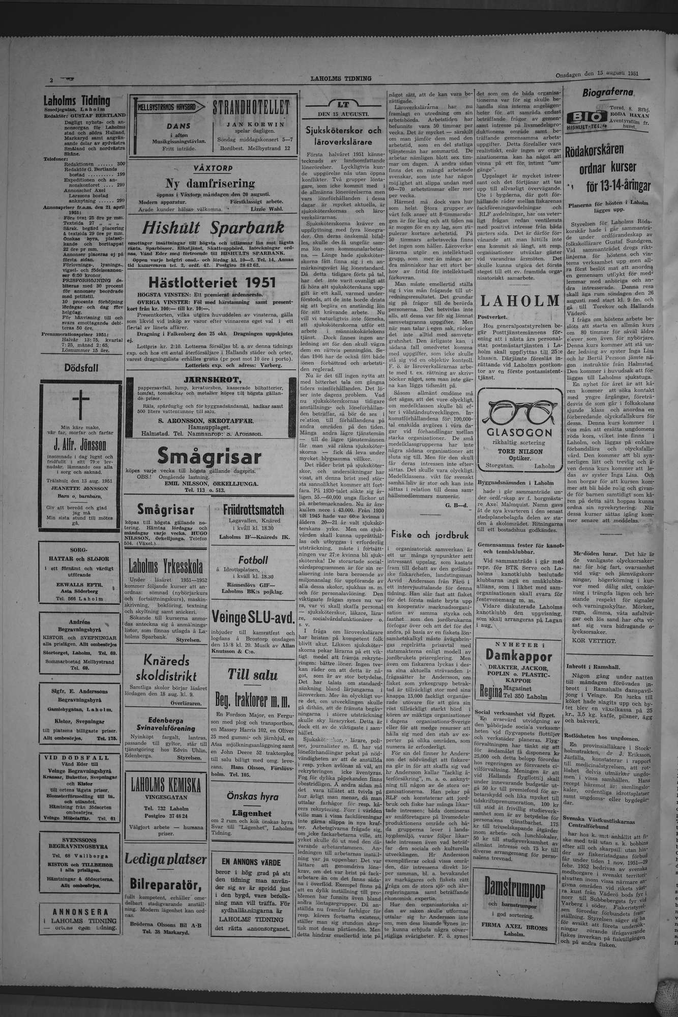 Laholms Tidning Onsdag 15 augusti 1951, sida 2
