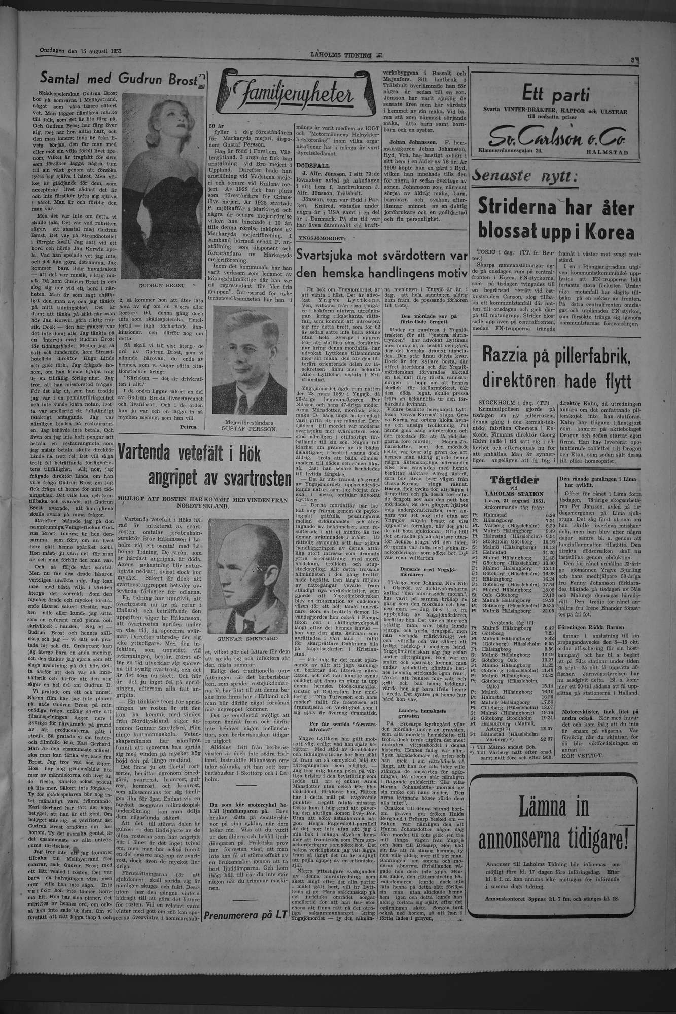 Laholms Tidning Onsdag 15 augusti 1951, sida 3