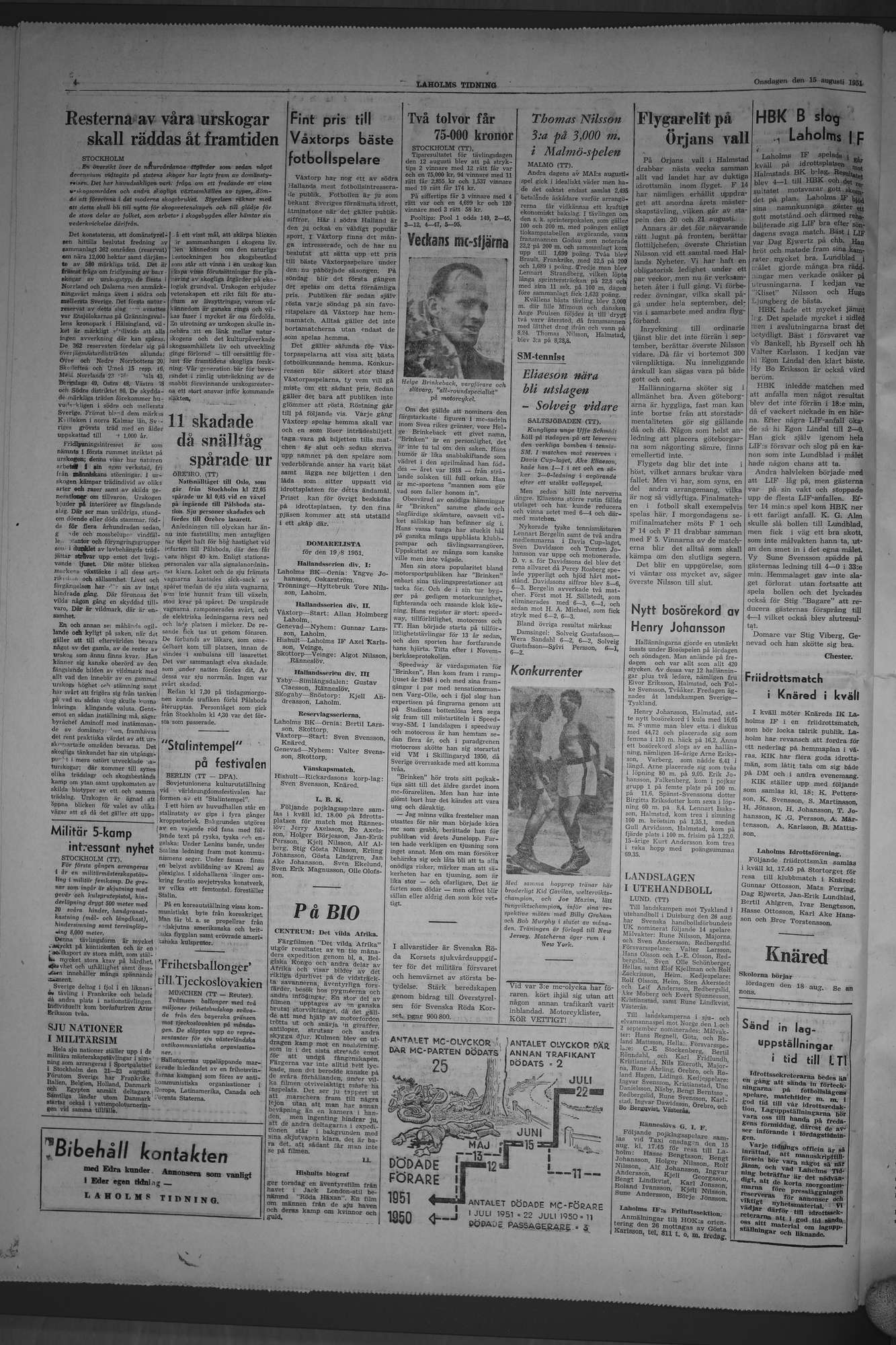 Laholms Tidning Onsdag 15 augusti 1951, sida 4