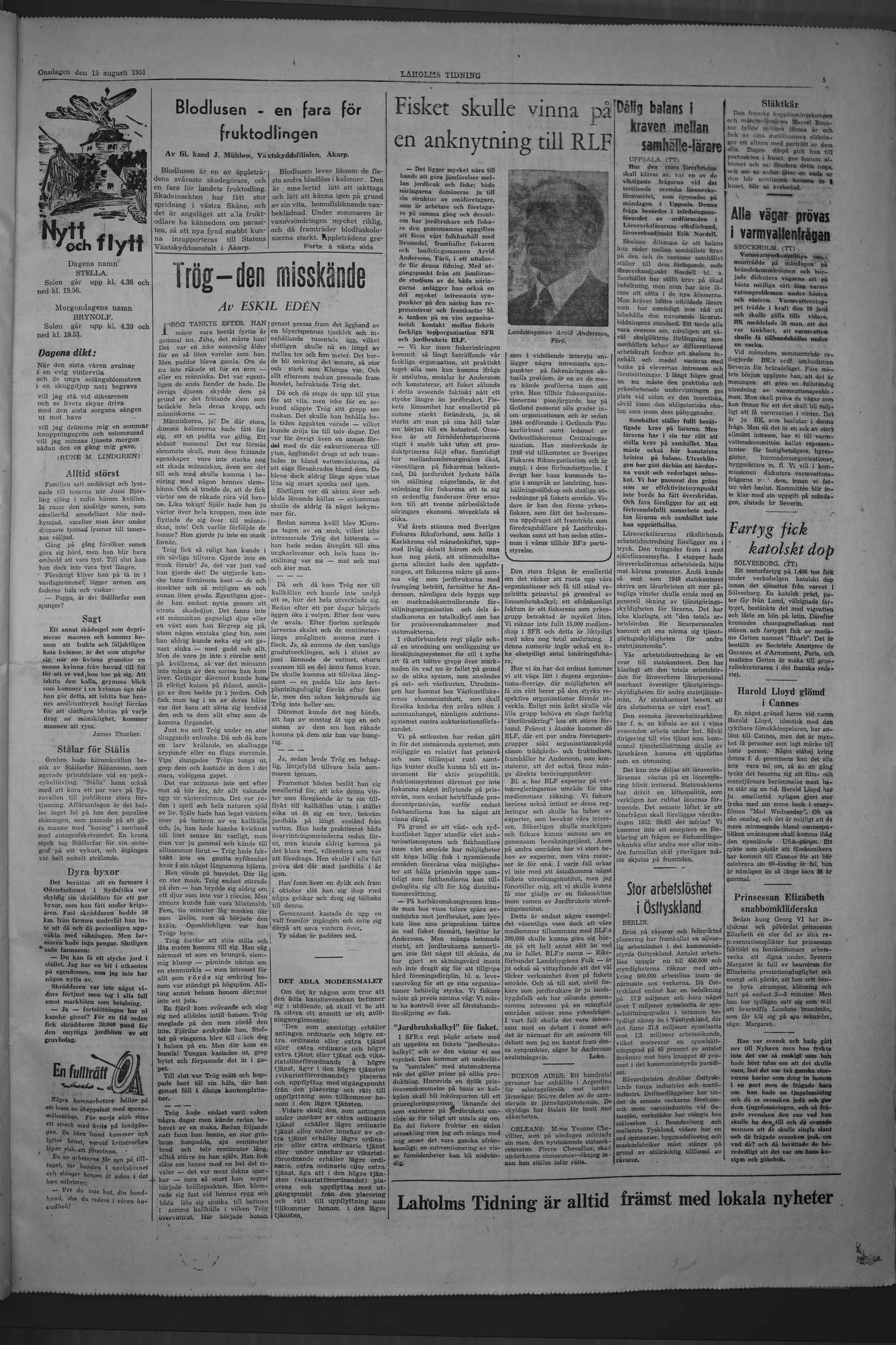 Laholms Tidning Onsdag 15 augusti 1951, sida 5