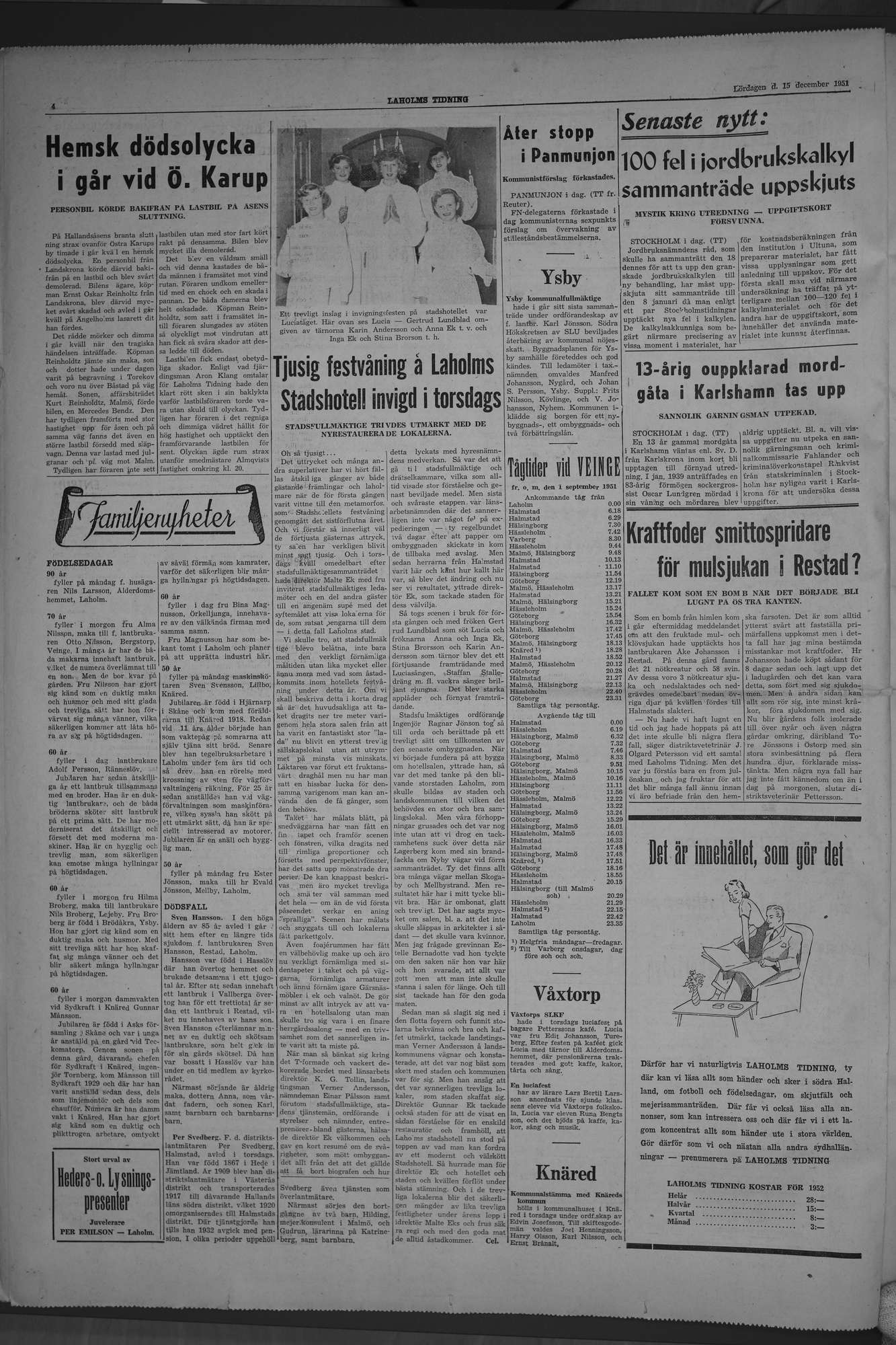 Laholms Tidning Lördag 15 december 1951, sida 4