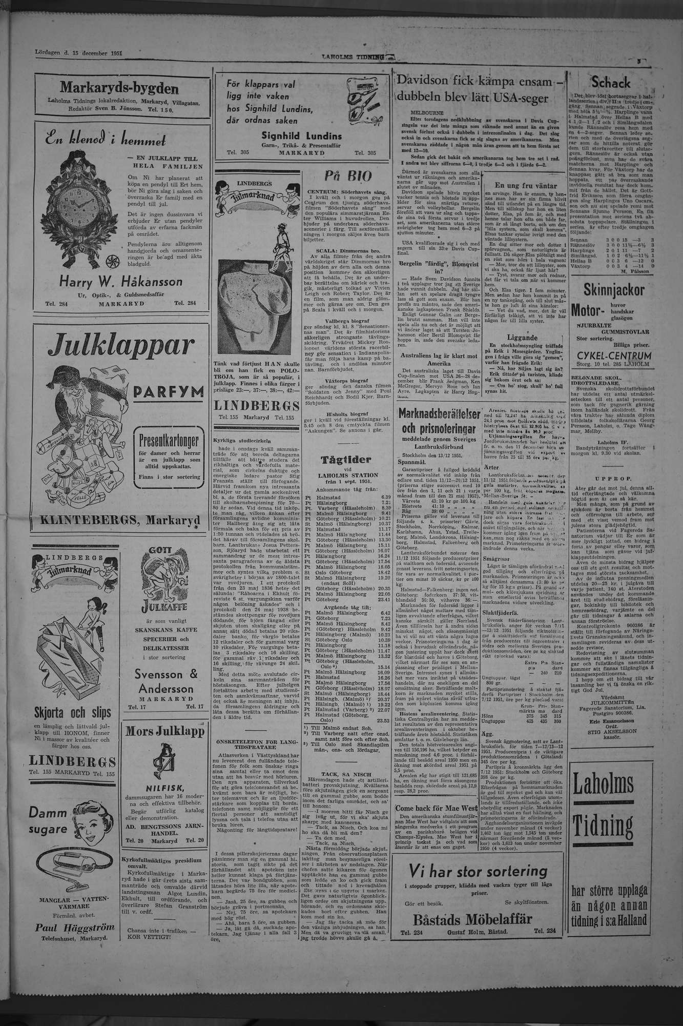 Laholms Tidning Lördag 15 december 1951, sida 5