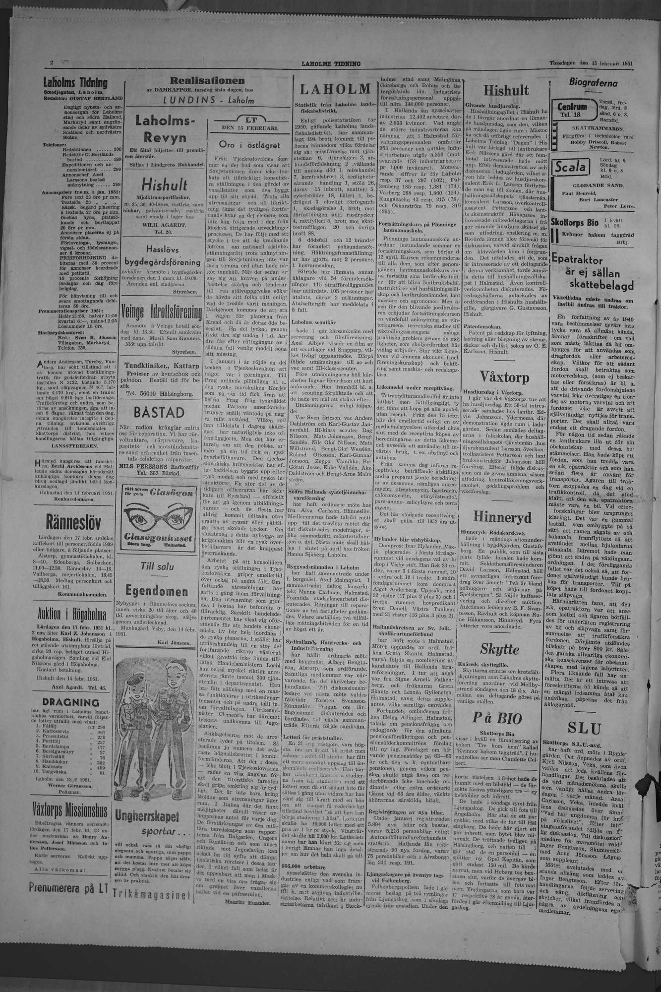Laholms Tidning Torsdag 15 februari 1951, sida 2