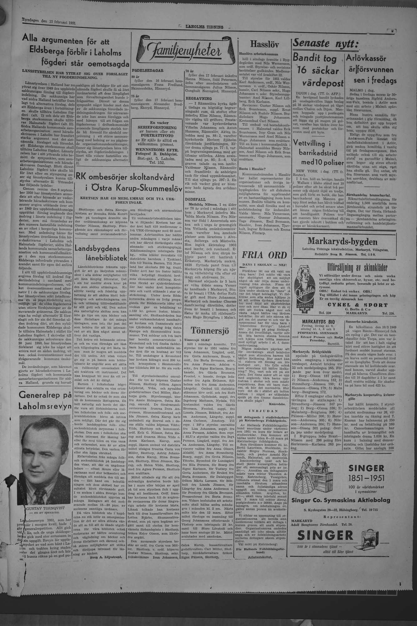 Laholms Tidning Torsdag 15 februari 1951, sida 3