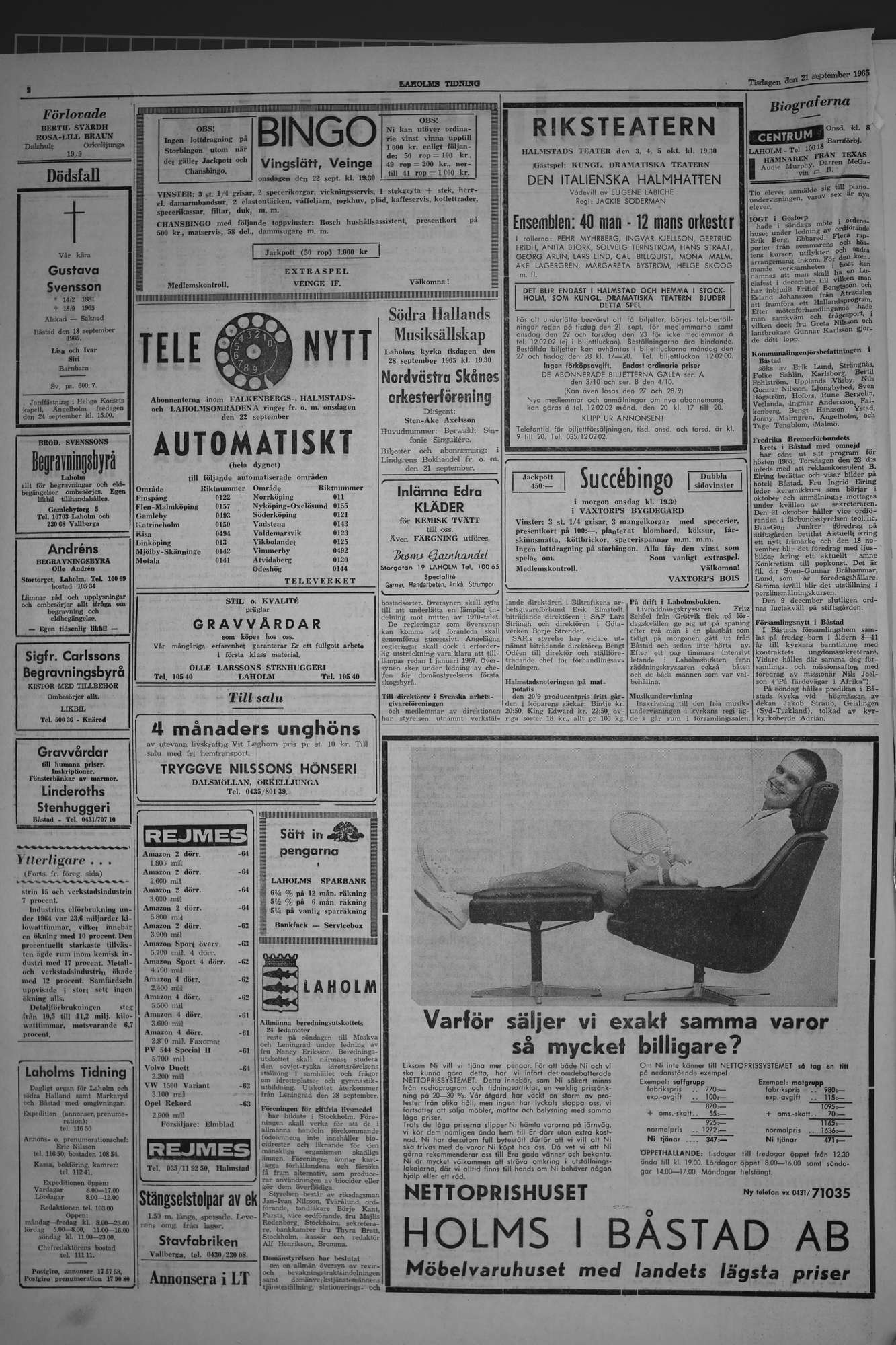 Laholms Tidning Tisdag 21 september 1965, sida 2