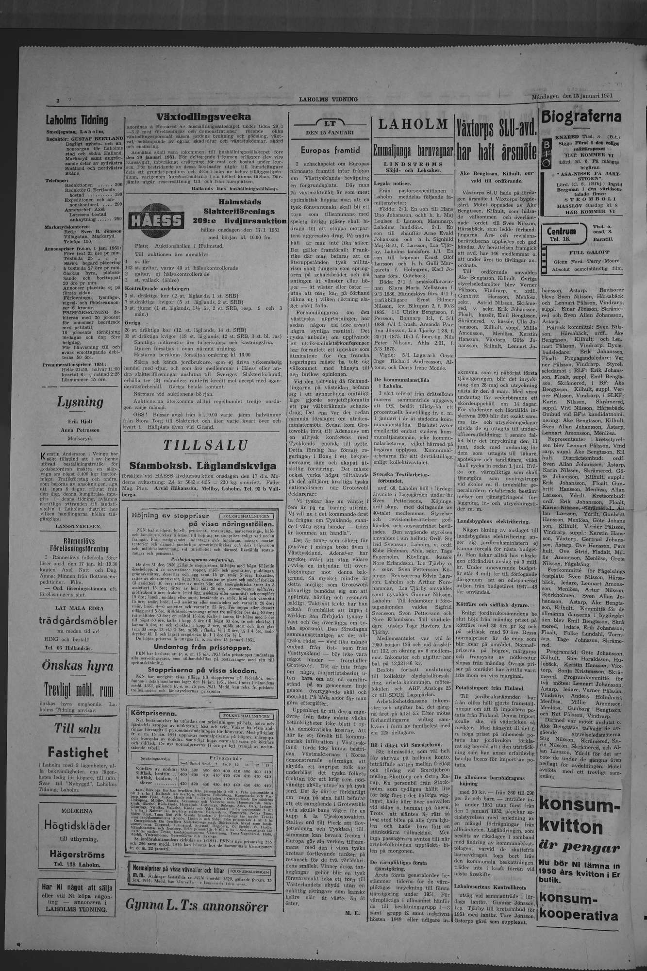 Laholms Tidning Måndag 15 januari 1951, sida 2