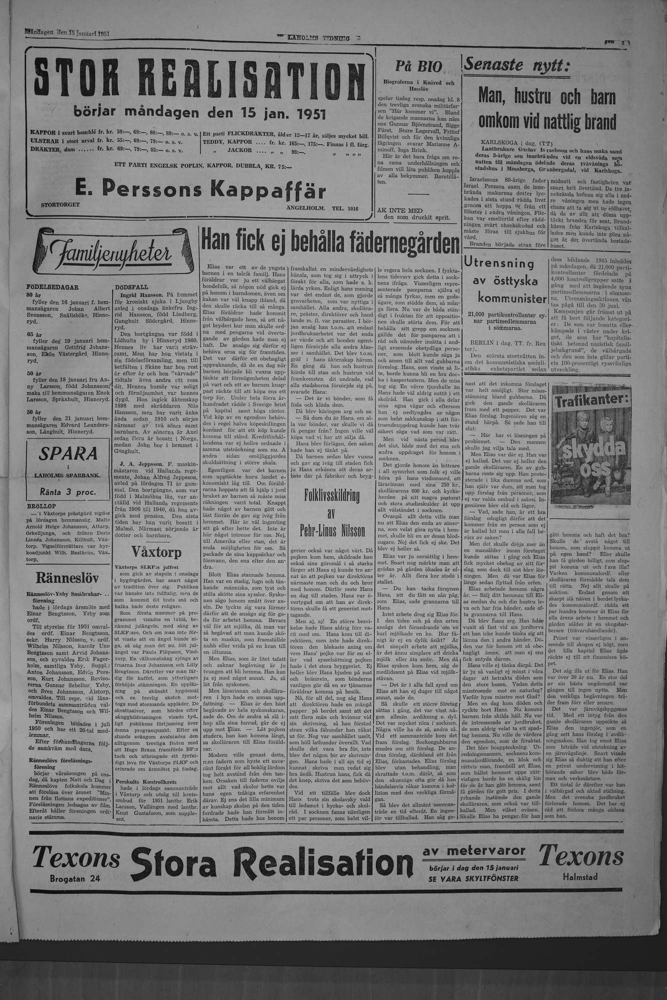 Laholms Tidning Måndag 15 januari 1951, sida 3