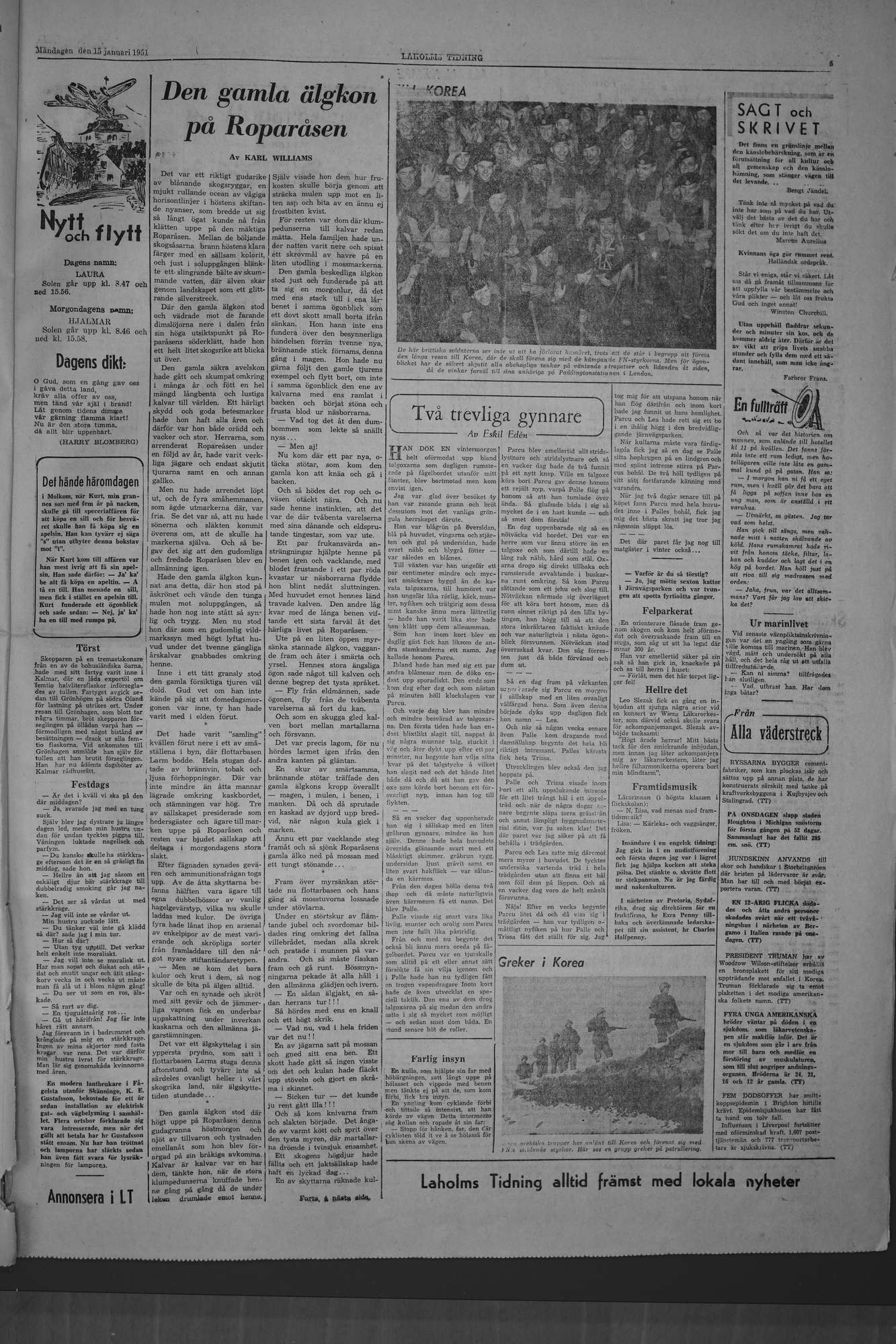 Laholms Tidning Måndag 15 januari 1951, sida 5