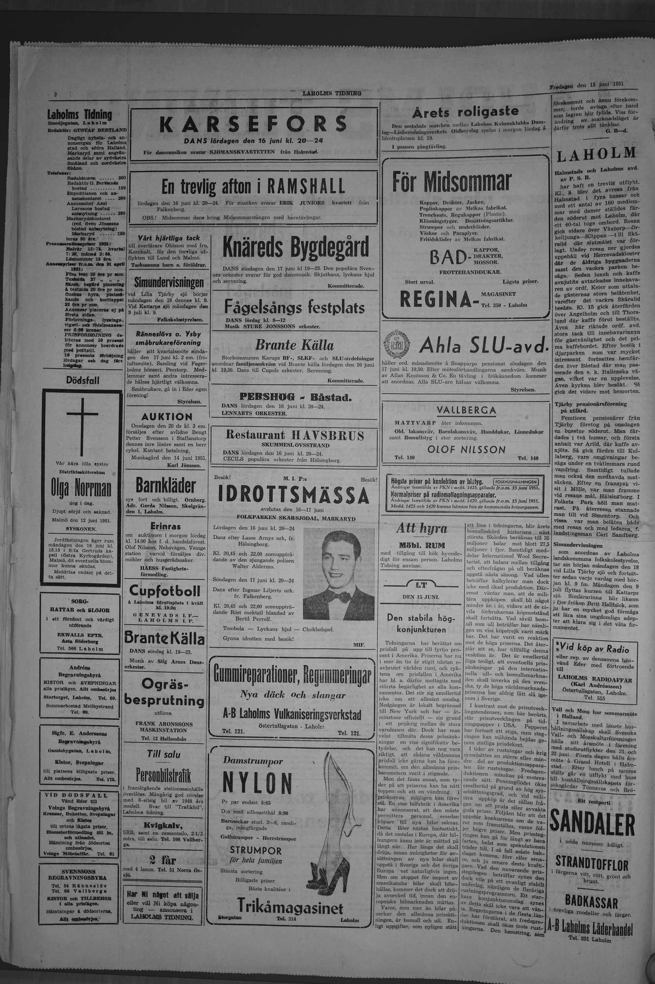Laholms Tidning Fredag 15 juni 1951, sida 2