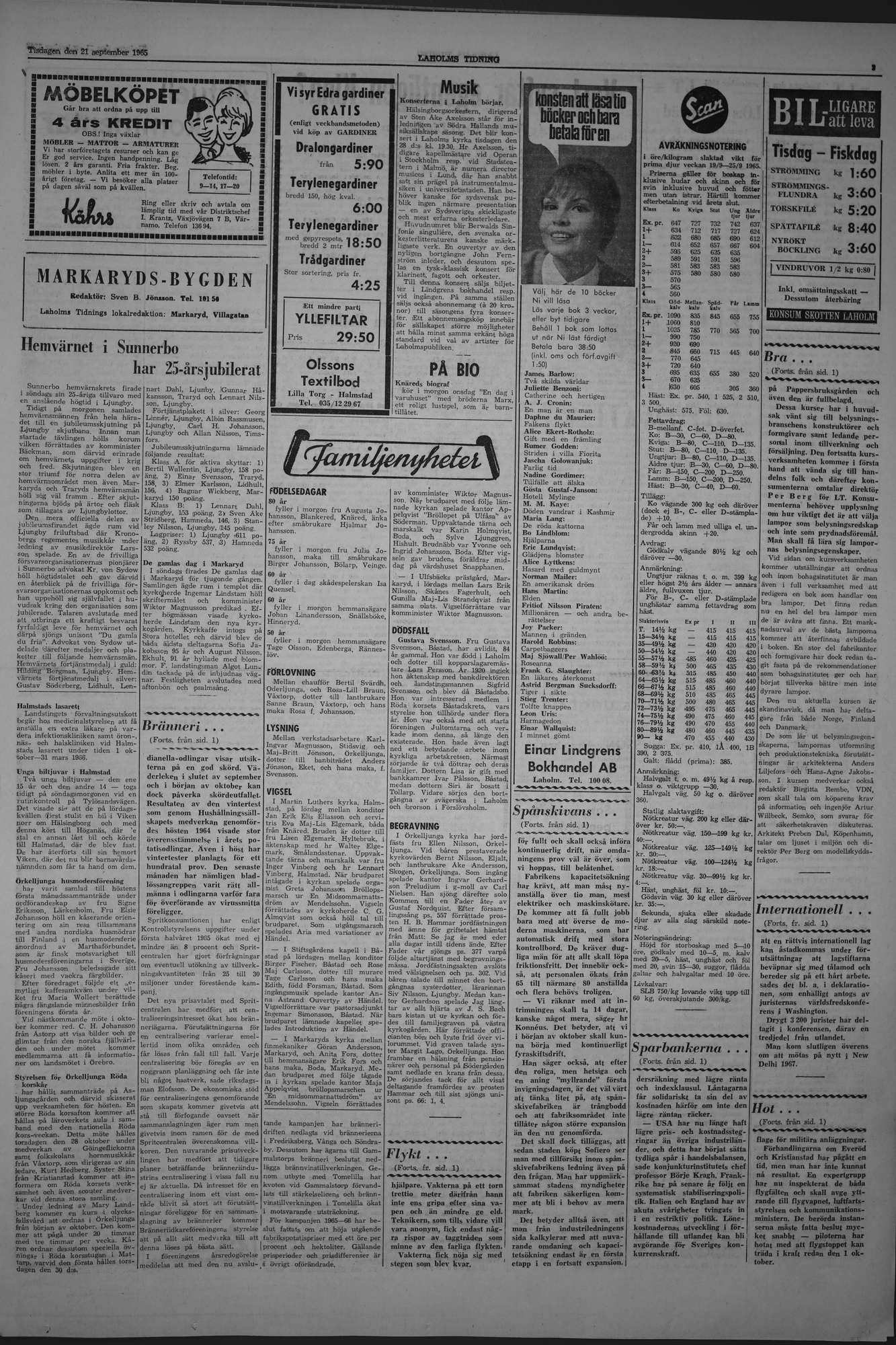 Laholms Tidning Tisdag 21 september 1965, sida 3