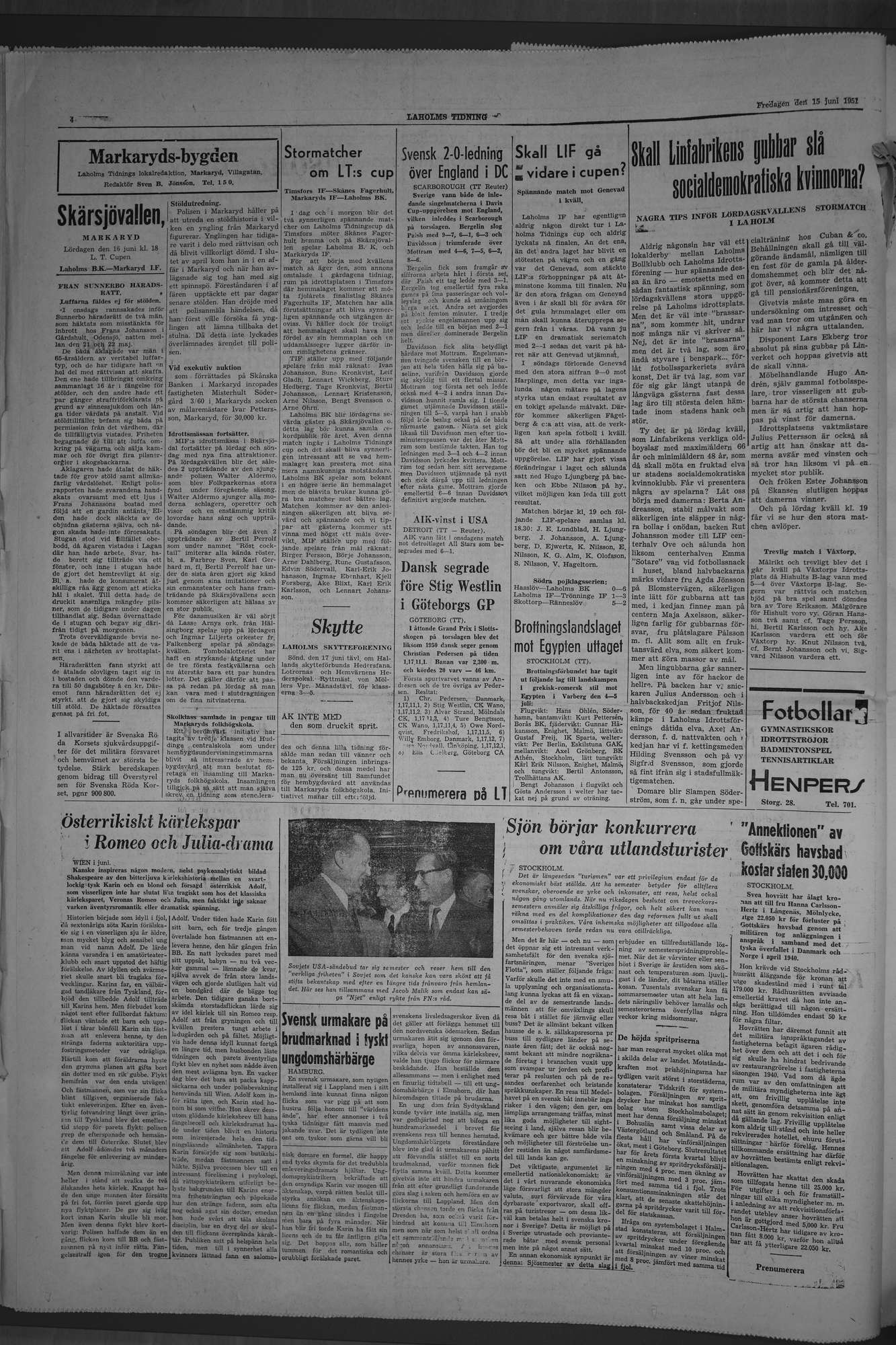 Laholms Tidning Fredag 15 juni 1951, sida 4
