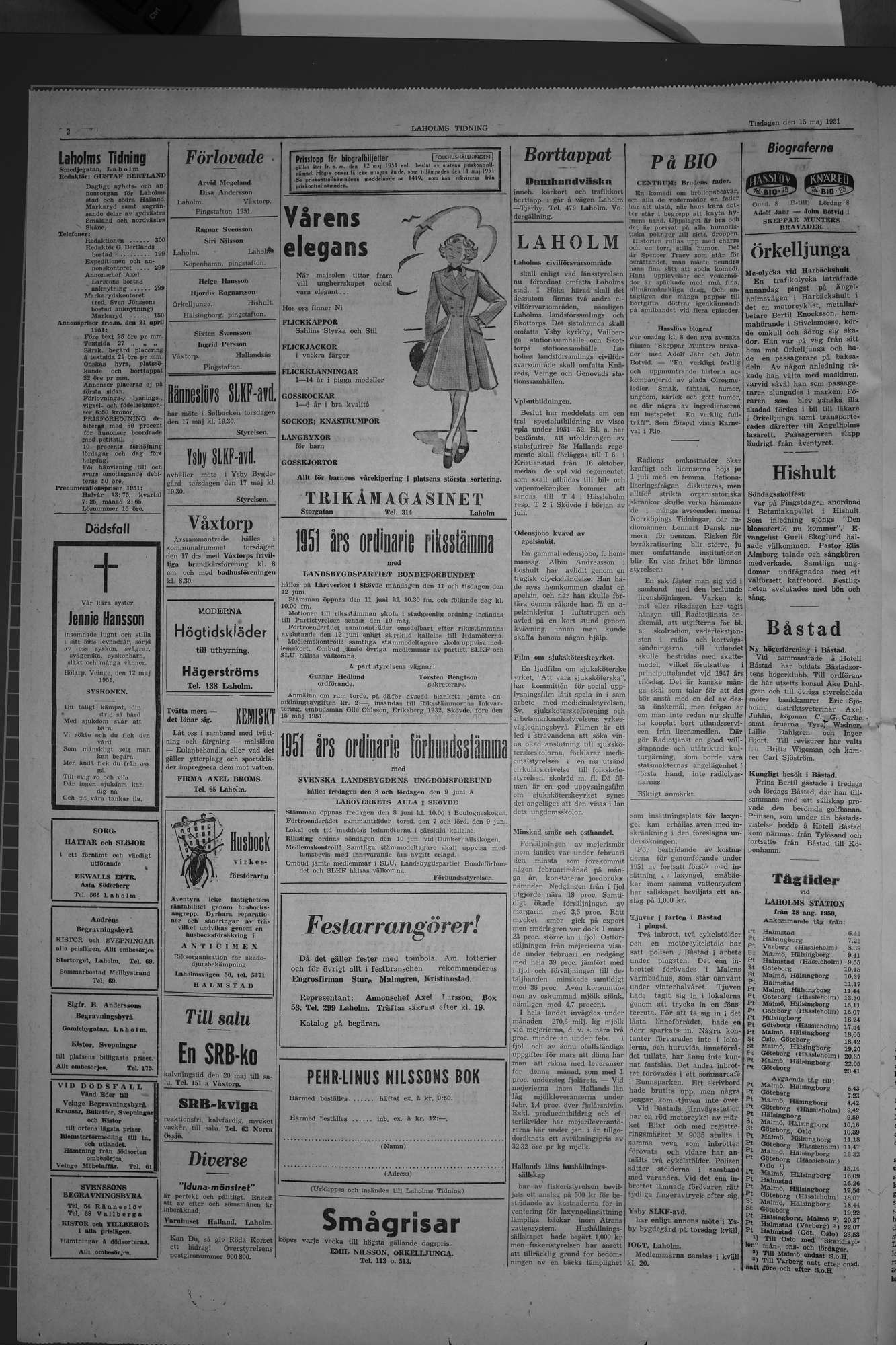 Laholms Tidning Tisdag 15 maj 1951, sida 2