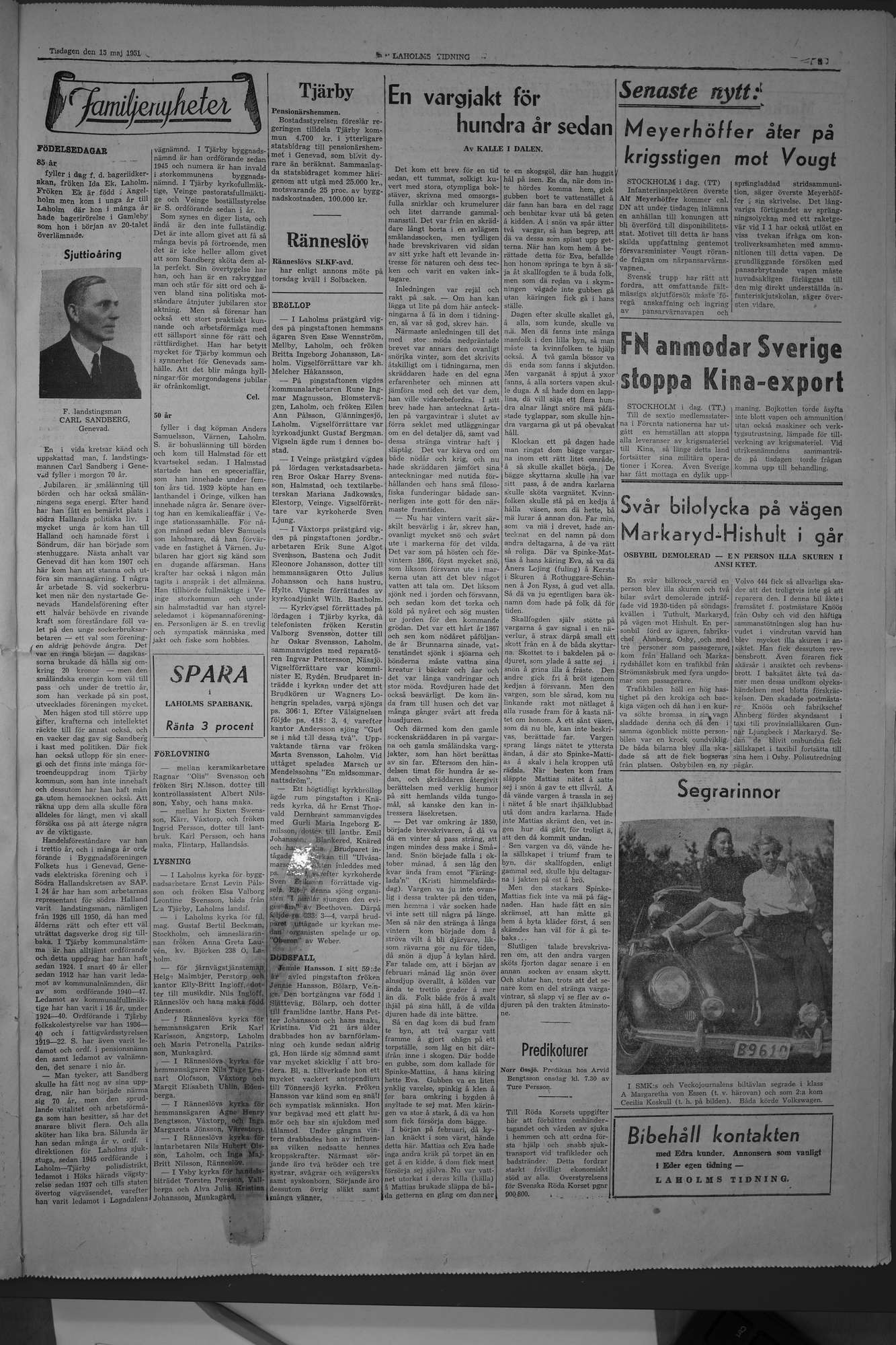 Laholms Tidning Tisdag 15 maj 1951, sida 3