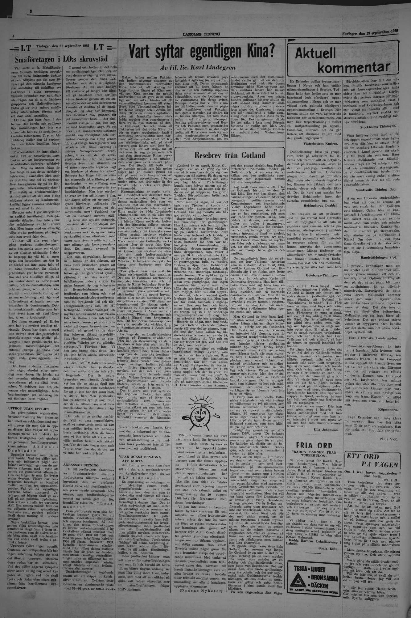 Laholms Tidning Tisdag 21 september 1965, sida 4