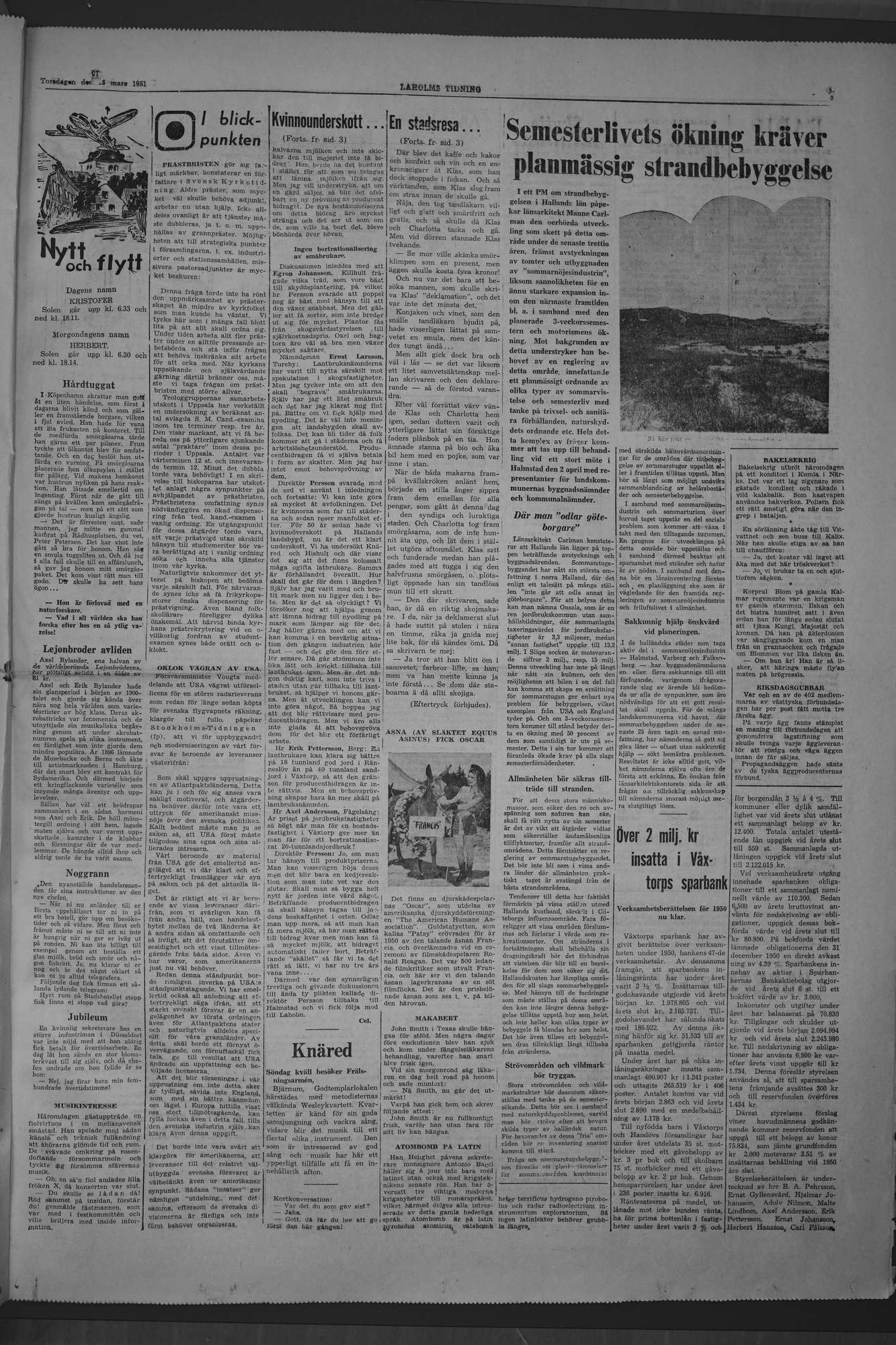 Laholms Tidning Torsdag 15 mars 1951, sida 5