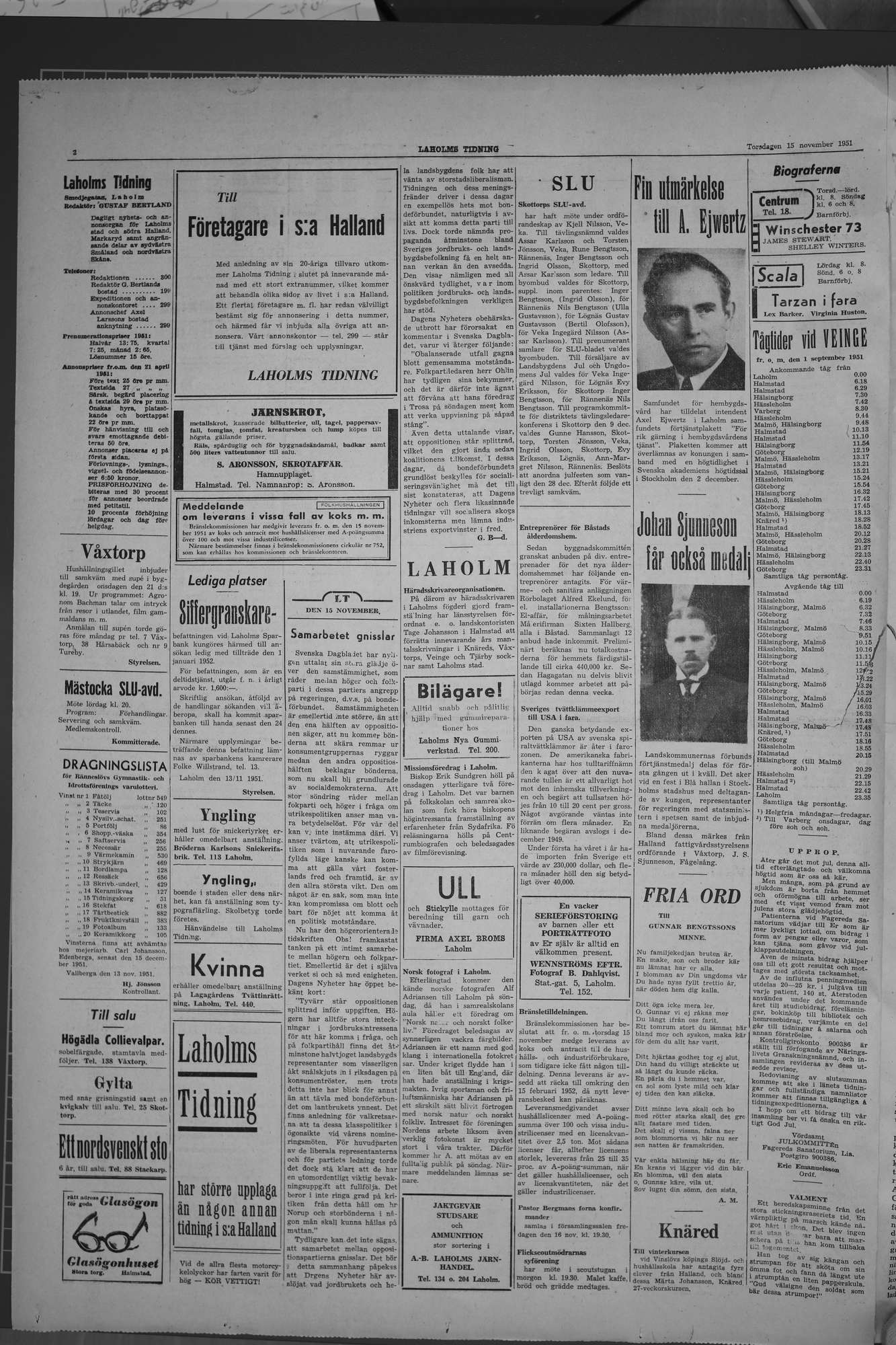 Laholms Tidning Torsdag 15 november 1951, sida 2