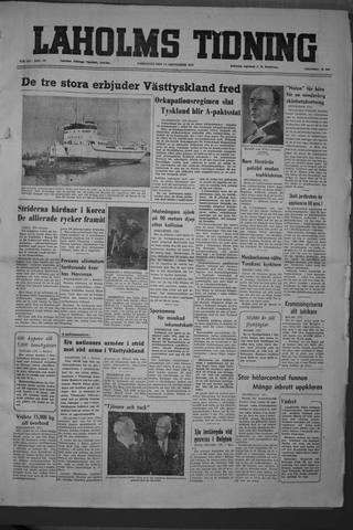 Förstasidan, Lördag 15 september 1951