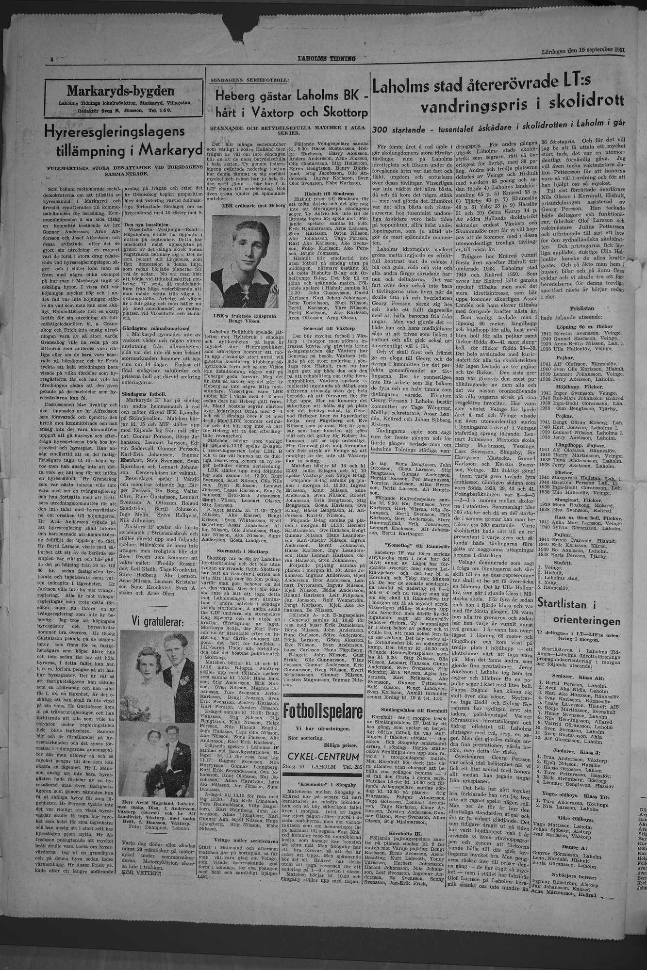 Laholms Tidning Lördag 15 september 1951, sida 4