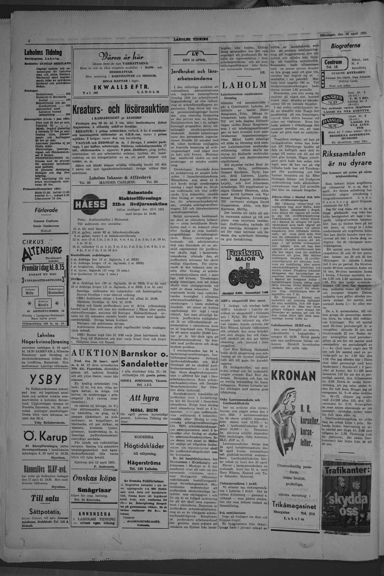 Laholms Tidning Måndag 16 april 1951, sida 2