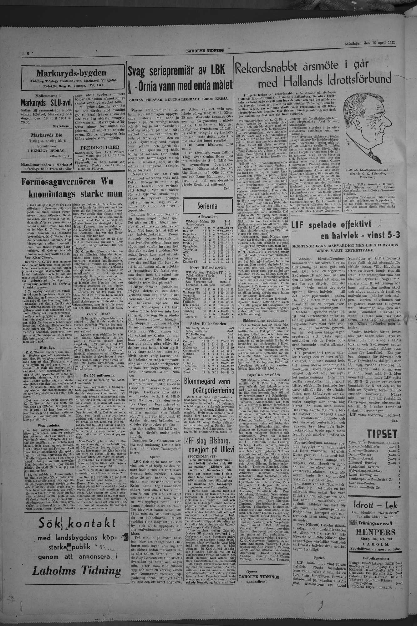 Laholms Tidning Måndag 16 april 1951, sida 4