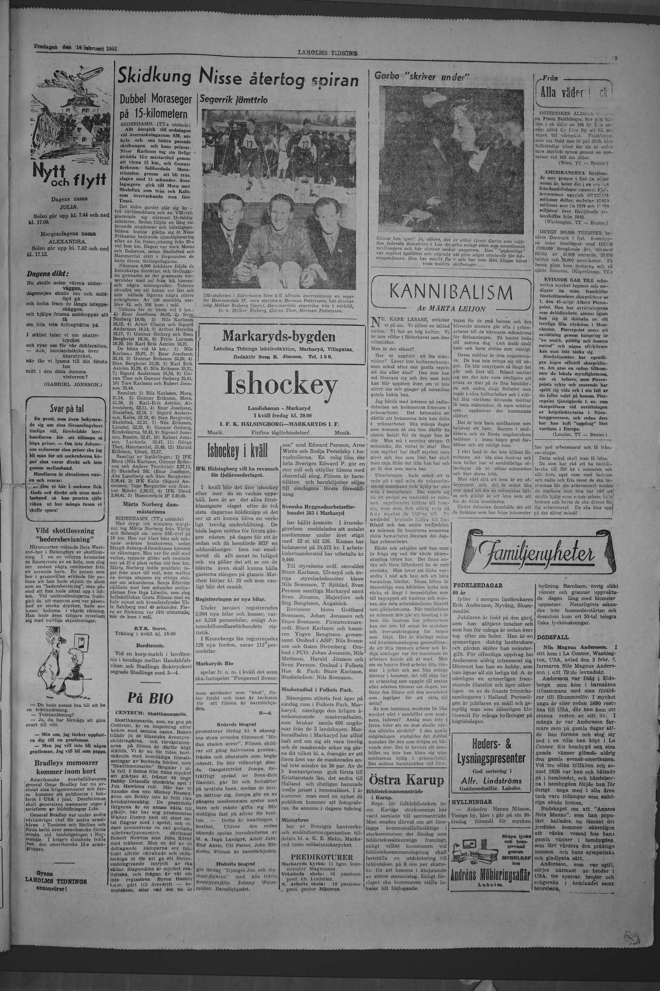 Laholms Tidning Fredag 16 februari 1951, sida 5