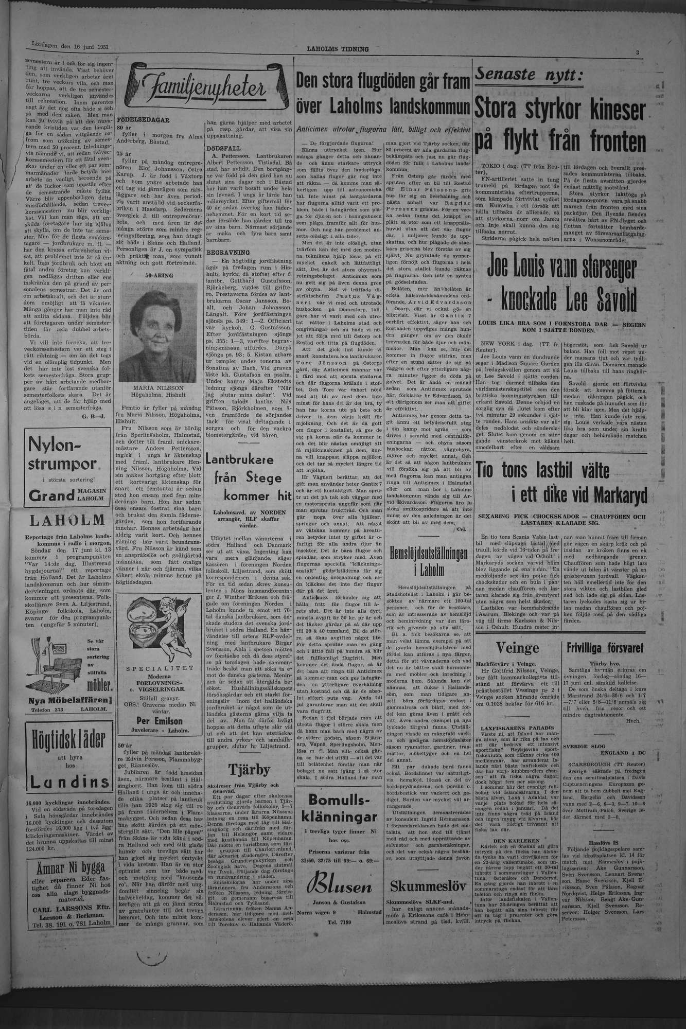 Laholms Tidning Lördag 16 juni 1951, sida 3