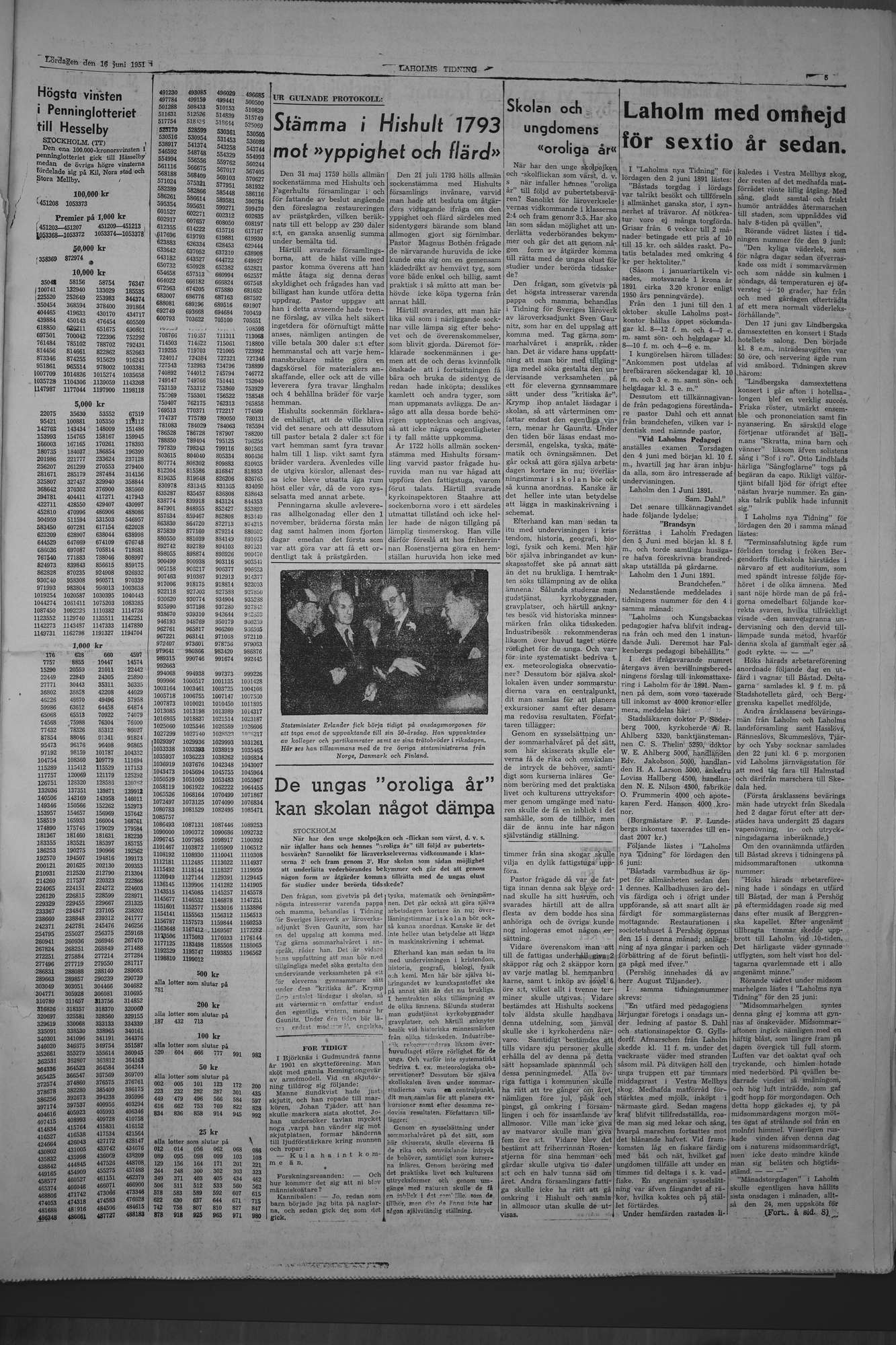 Laholms Tidning Lördag 16 juni 1951, sida 5