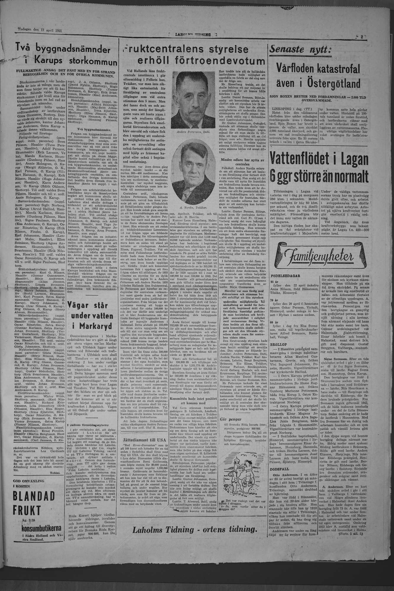 Laholms Tidning Tisdag 17 april 1951, sida 3