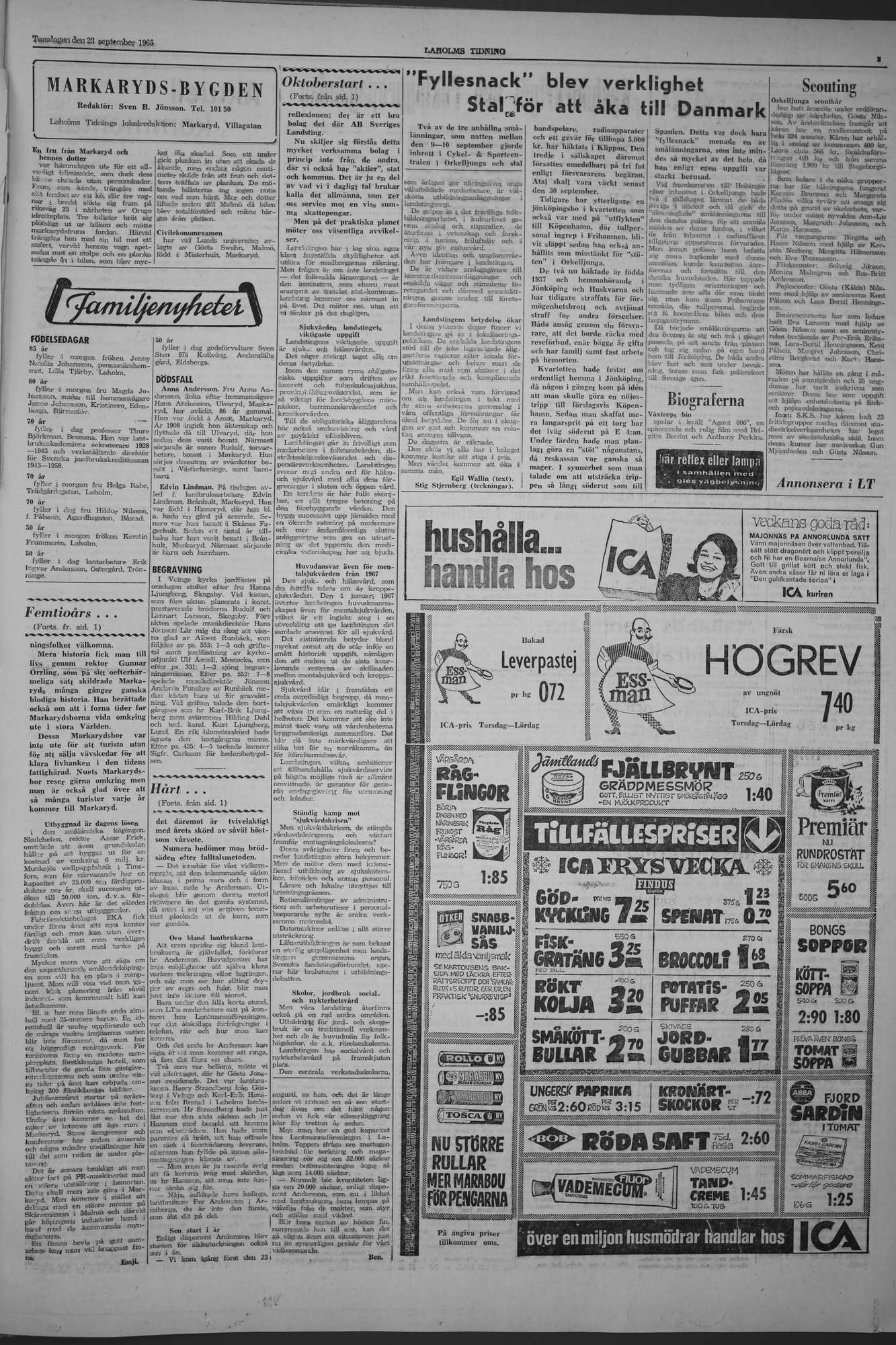 Laholms Tidning Torsdag 23 september 1965, sida 3