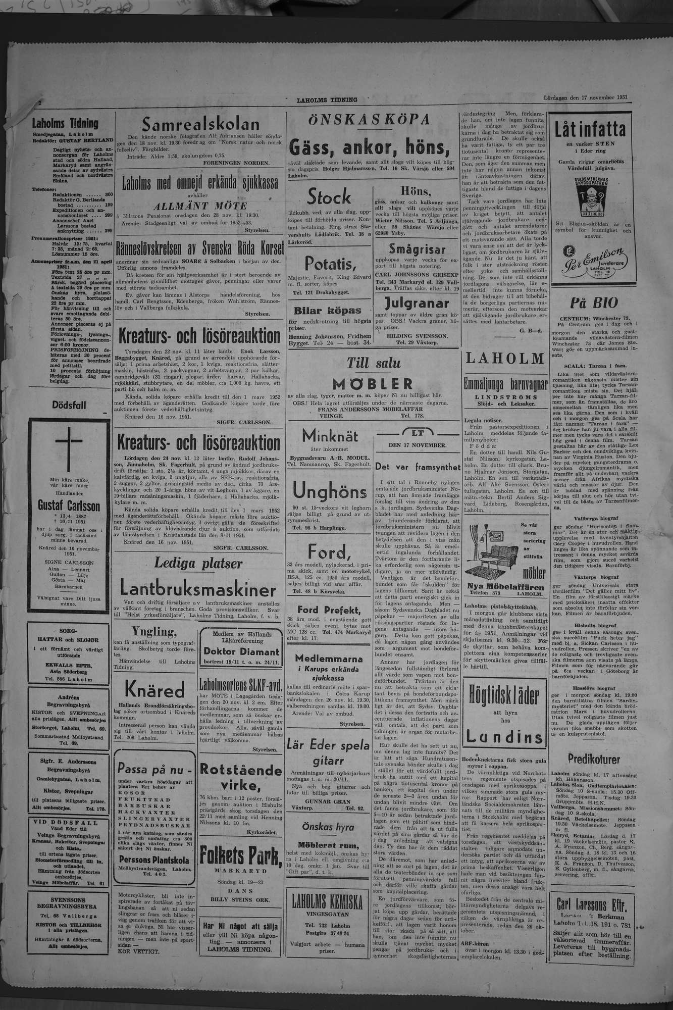 Laholms Tidning Lördag 17 november 1951, sida 2