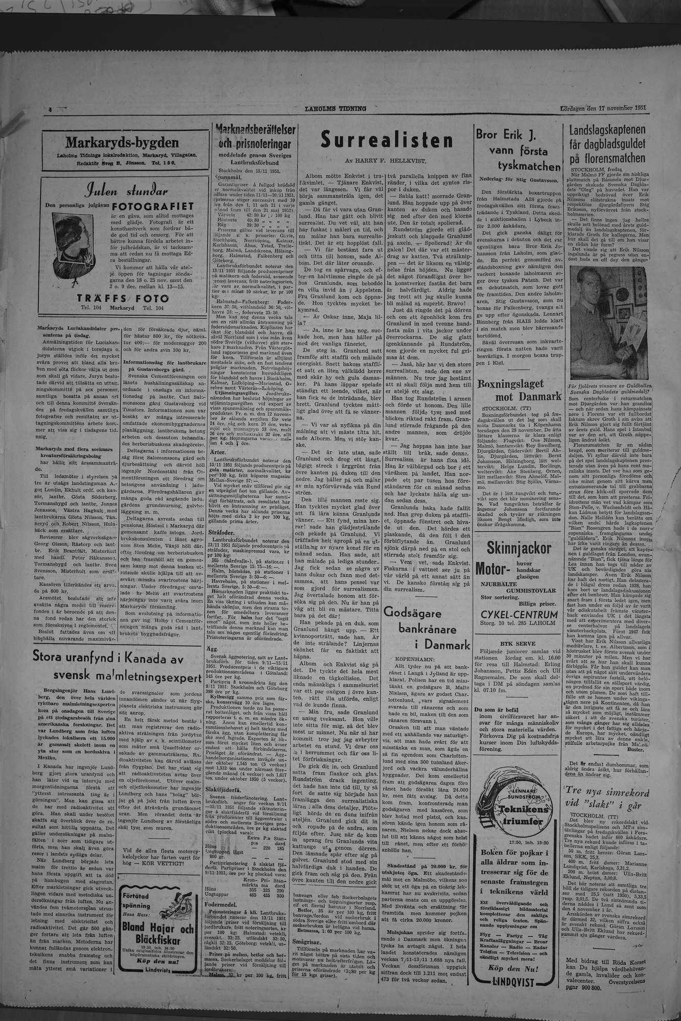 Laholms Tidning Lördag 17 november 1951, sida 4